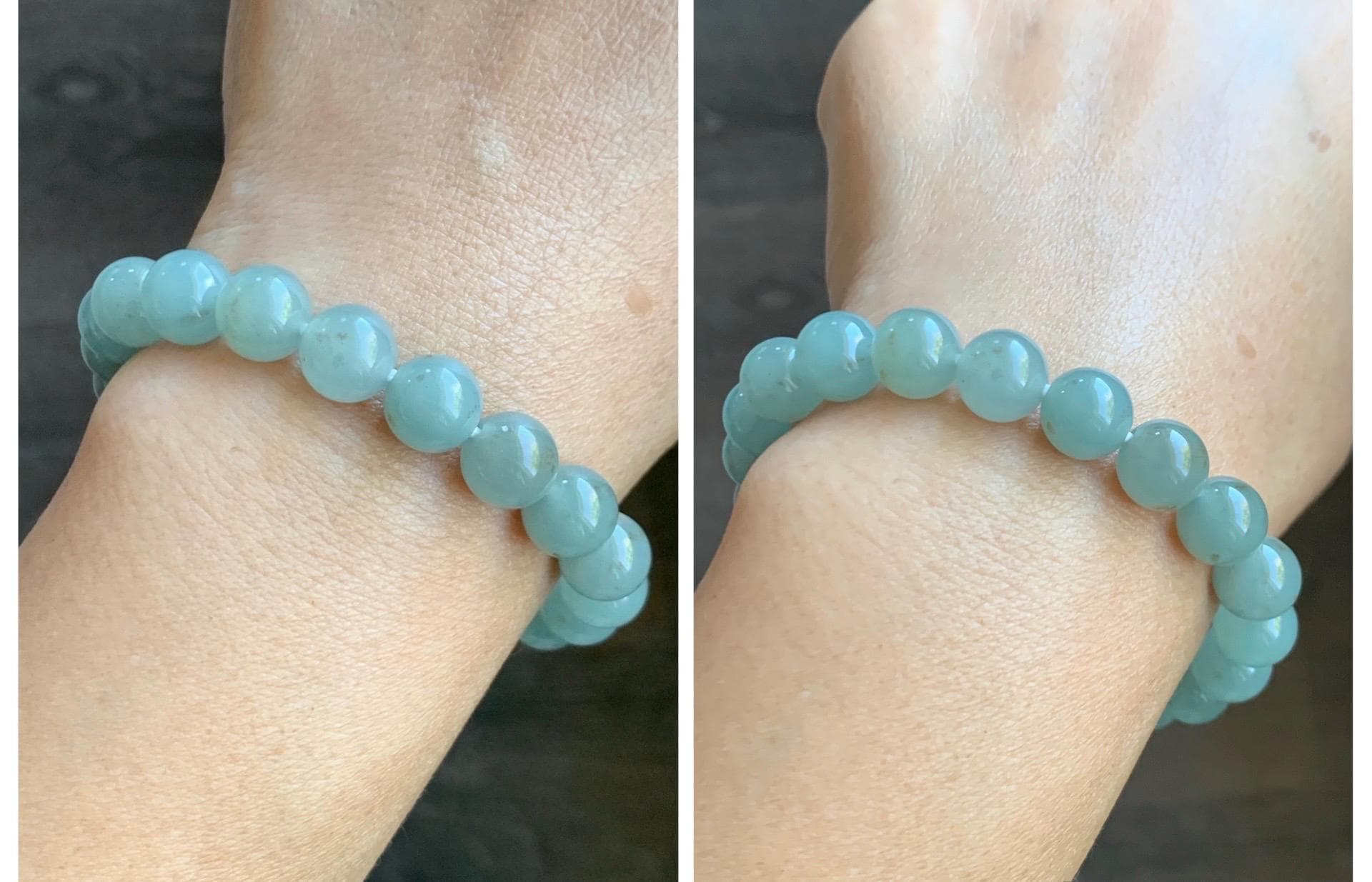 Natural Grade A Icy Translucent Gelatinous Light Dusty Green Rust Marbled Jade Jadeite Beaded Bracelet 7.25” 9.4mm 29g 天然冰胶晴底撒金翡翠圆珠手串 MSJ188