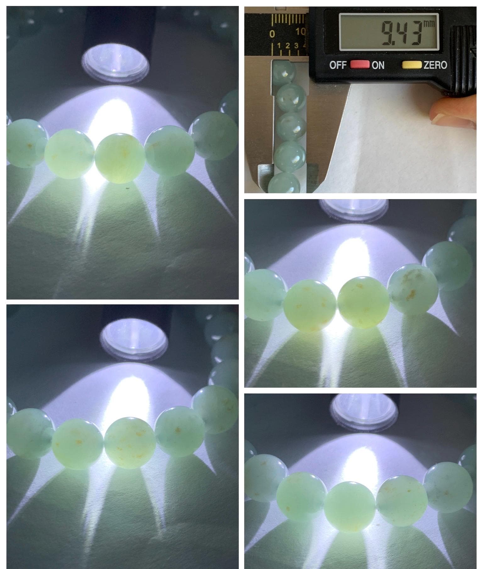 Natural Grade A Icy Translucent Gelatinous Light Dusty Green Rust Marbled Jade Jadeite Beaded Bracelet 7.25” 9.4mm 29g 天然冰胶晴底撒金翡翠圆珠手串 MSJ188