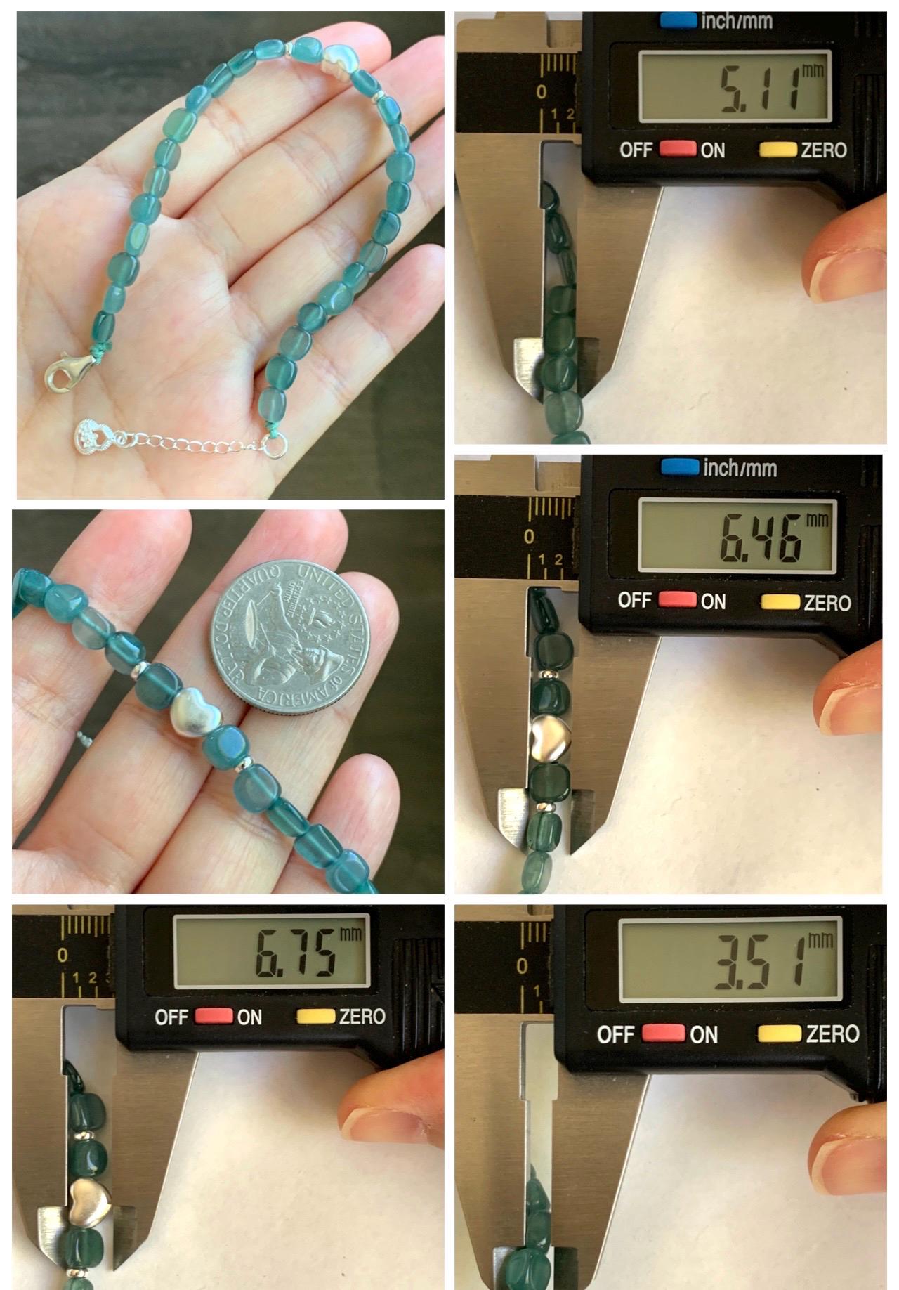 Natural Grade A Guatemalan Icy Highly Translucent Teal Blue Jade Jadeite Nugget Beads Beaded Bracelet Sterling Silver 7” 天然冰透危蓝翡翠随形珠手串XSX184
