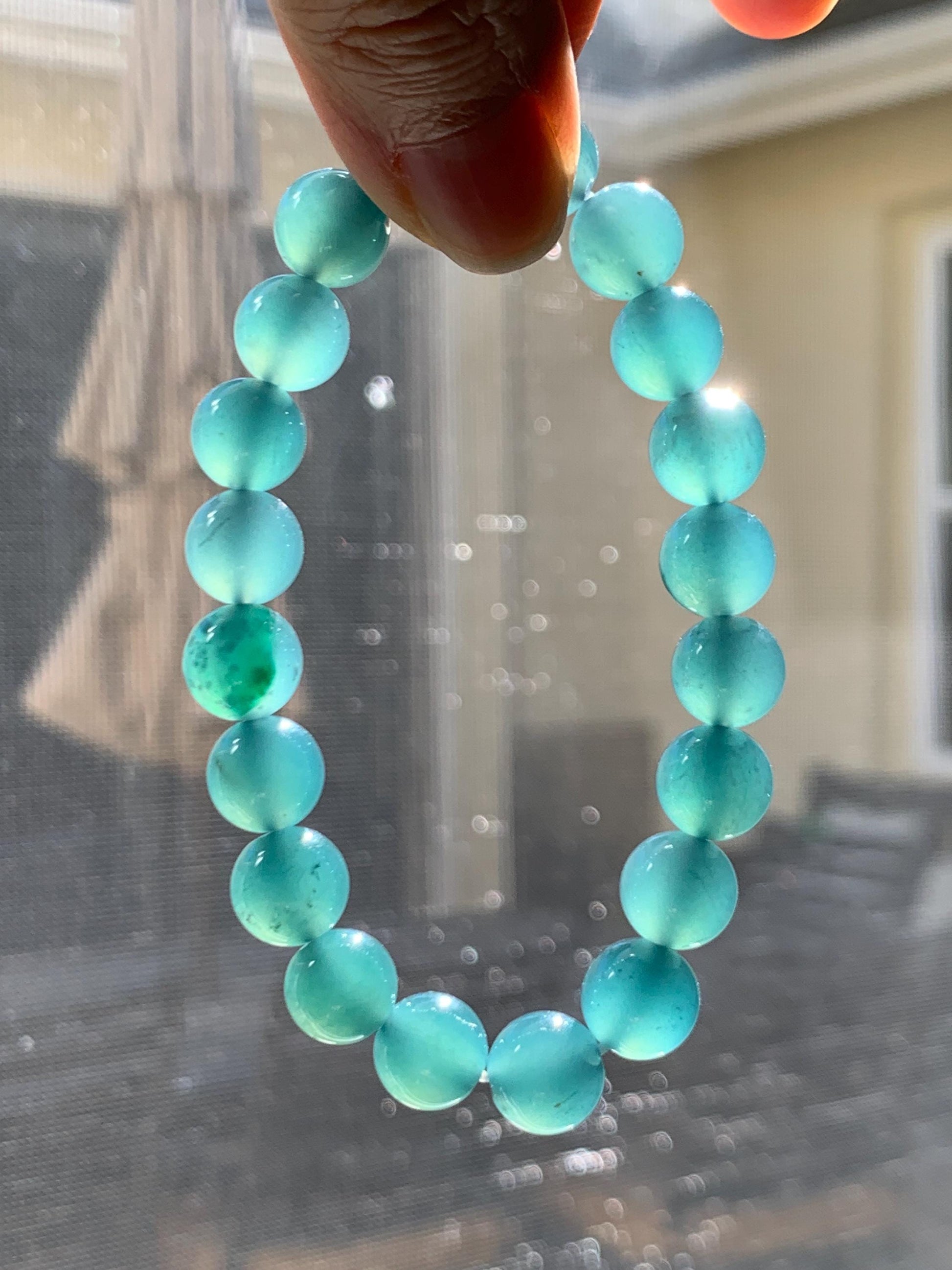 Natural Grade A Guatemalan Icy Translucent Dark Teal Green Jade Jadeite Beaded Bracelet Stretchy 9.8mm 7.25” 31g 天然冰危深蓝绿翡翠圆珠手串 WLL385A
