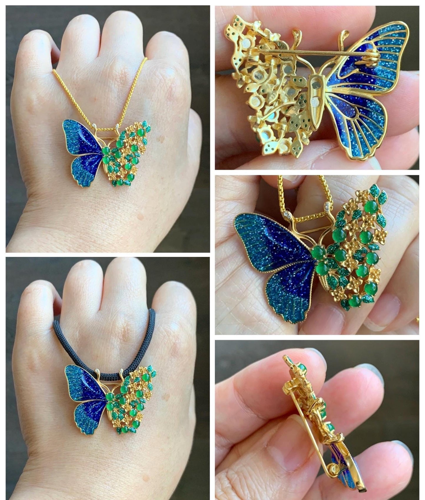 Certified Natural Guatemalan Icy Translucent Vibrant Green Jade Jadeite Butterfly Brooch Pendant Sterling Silver 天然冰危绿翡翠银镶蝴蝶烤漆胸针吊坠 0760