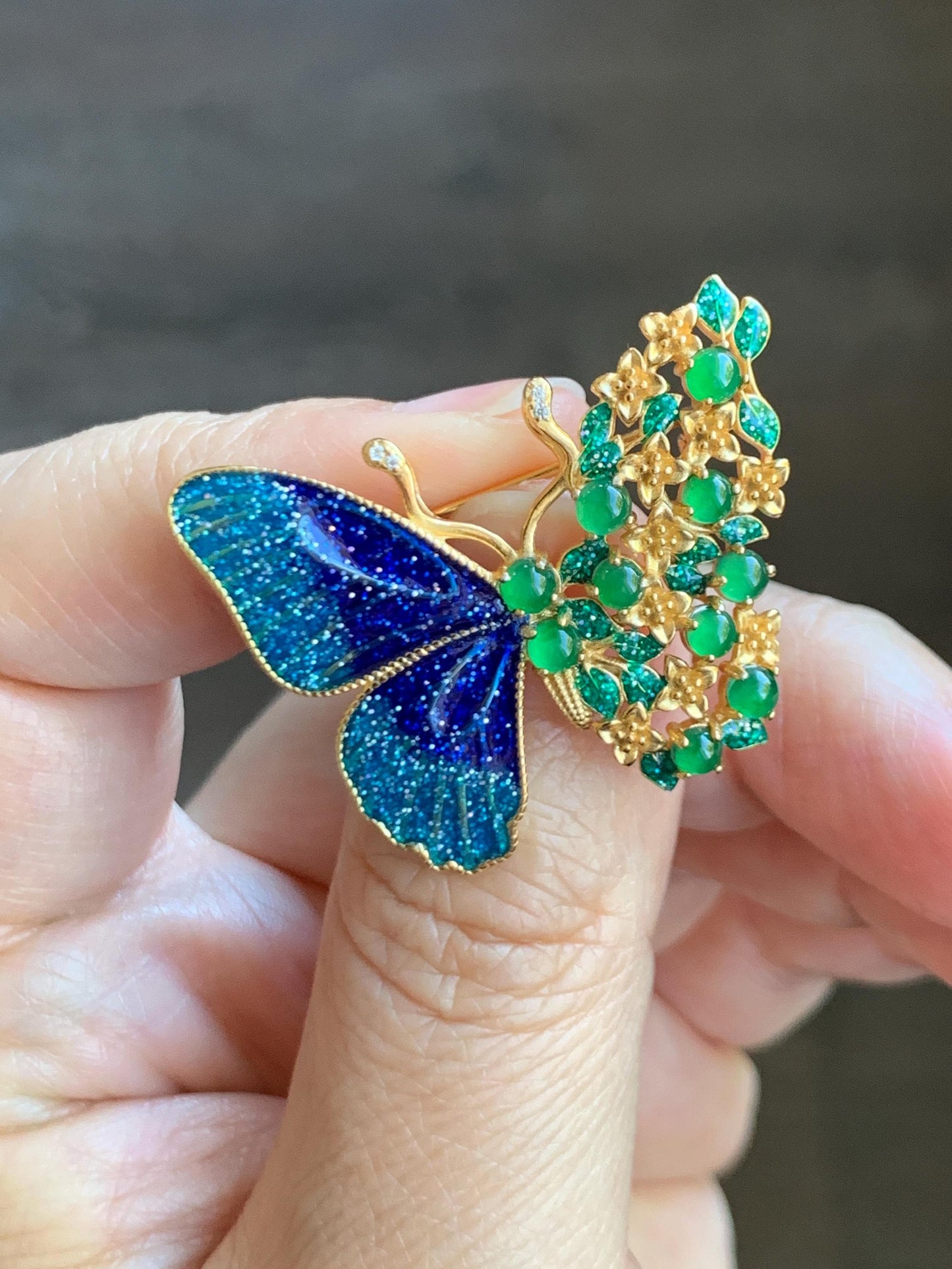 Certified Natural Guatemalan Icy Translucent Vibrant Green Jade Jadeite Butterfly Brooch Pendant Sterling Silver 天然冰危绿翡翠银镶蝴蝶烤漆胸针吊坠 0760