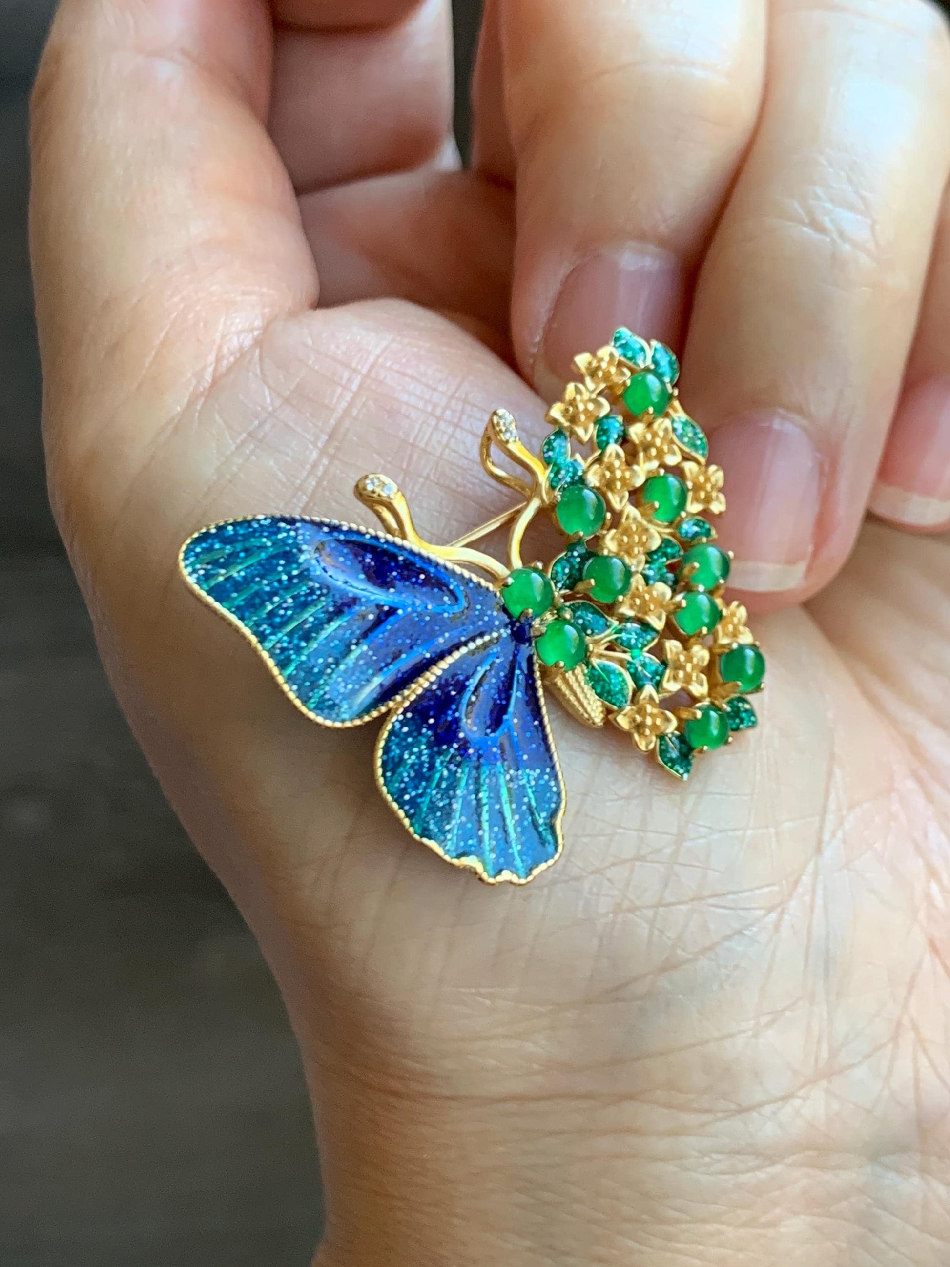 Certified Natural Guatemalan Icy Translucent Vibrant Green Jade Jadeite Butterfly Brooch Pendant Sterling Silver 天然冰危绿翡翠银镶蝴蝶烤漆胸针吊坠 0760