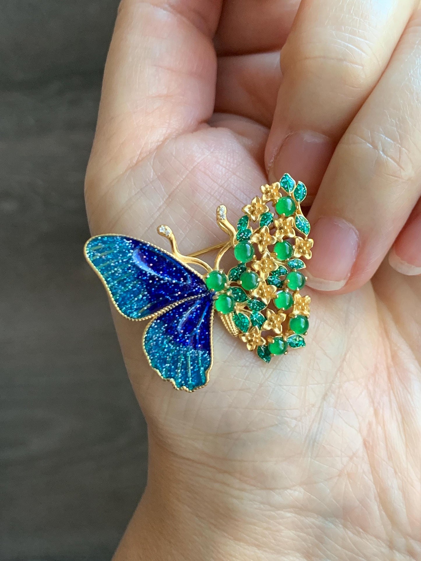 Certified Natural Guatemalan Icy Translucent Vibrant Green Jade Jadeite Butterfly Brooch Pendant Sterling Silver 天然冰危绿翡翠银镶蝴蝶烤漆胸针吊坠 0760