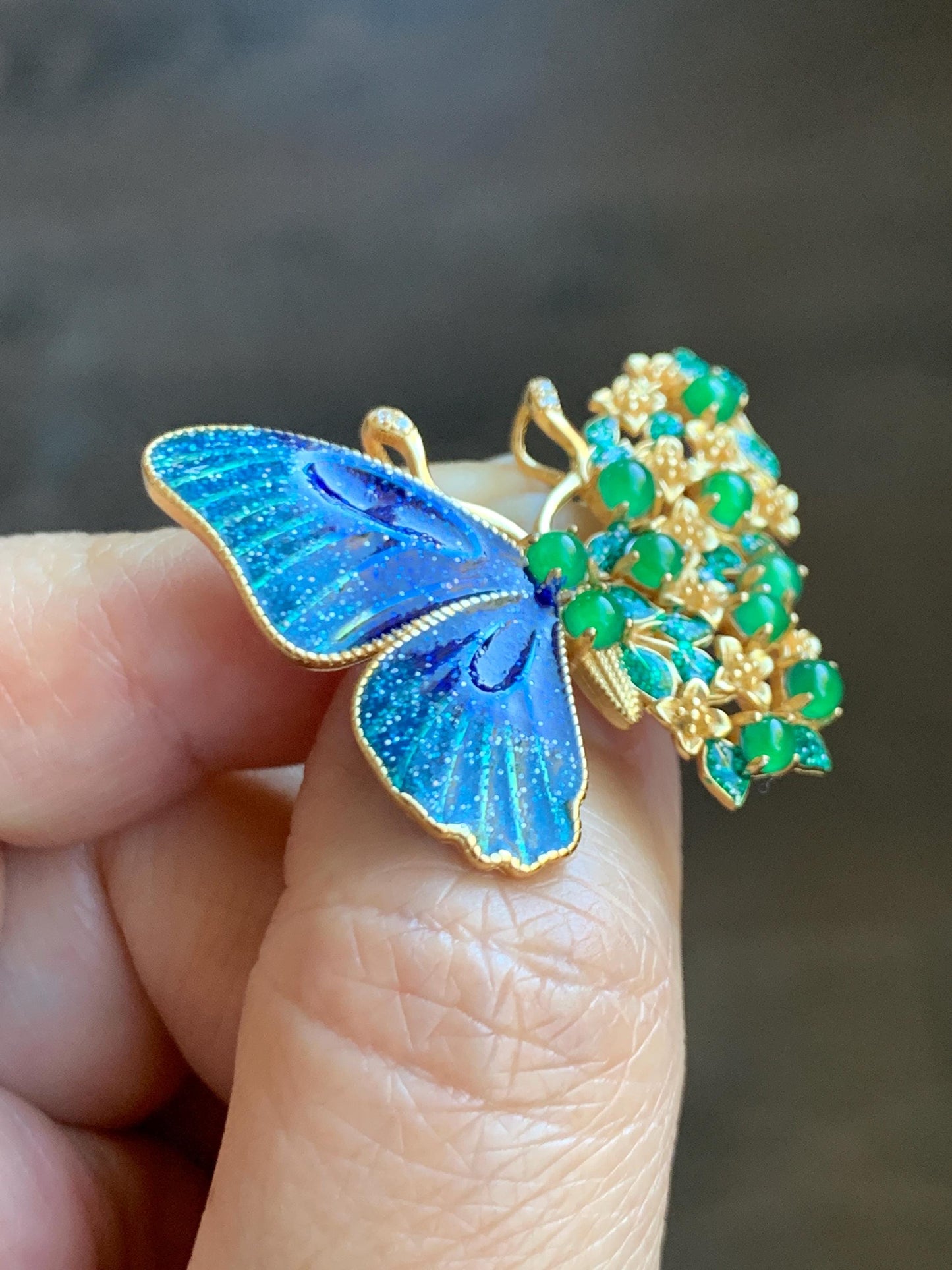 Certified Natural Guatemalan Icy Translucent Vibrant Green Jade Jadeite Butterfly Brooch Pendant Sterling Silver 天然冰危绿翡翠银镶蝴蝶烤漆胸针吊坠 0760