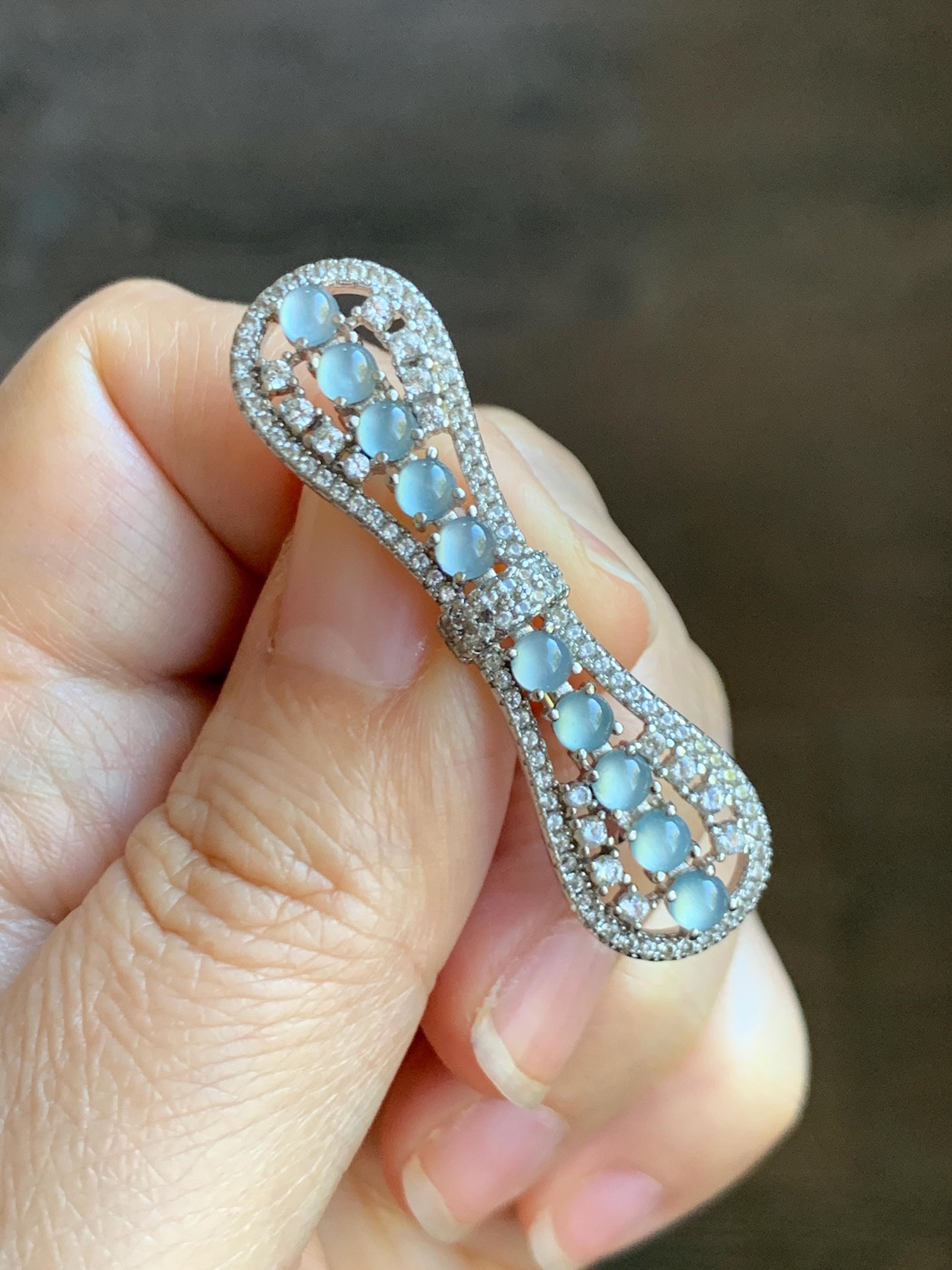 Natural Grade A Guatemalan Icy Highly Translucent Pastel Blue Jade Jadeite Bow Brooch S925 Sterling Silver 6g 天然冰危淡蓝起光翡翠银镶蝴蝶结胸针 HDJ130