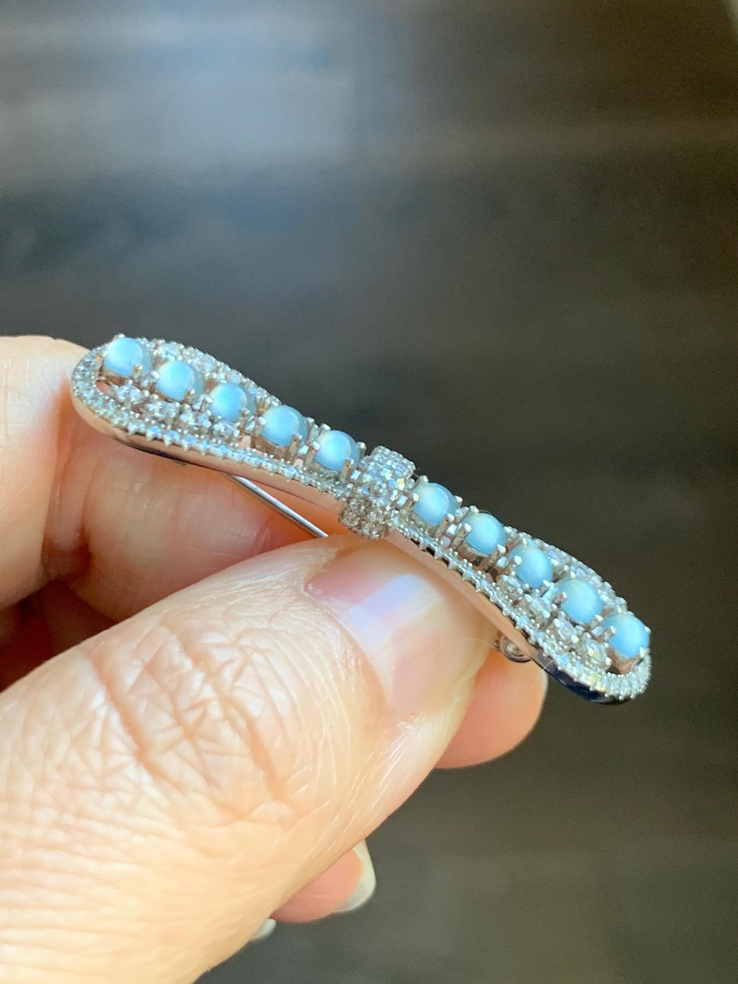 Natural Grade A Guatemalan Icy Highly Translucent Pastel Blue Jade Jadeite Bow Brooch S925 Sterling Silver 6g 天然冰危淡蓝起光翡翠银镶蝴蝶结胸针 HDJ130