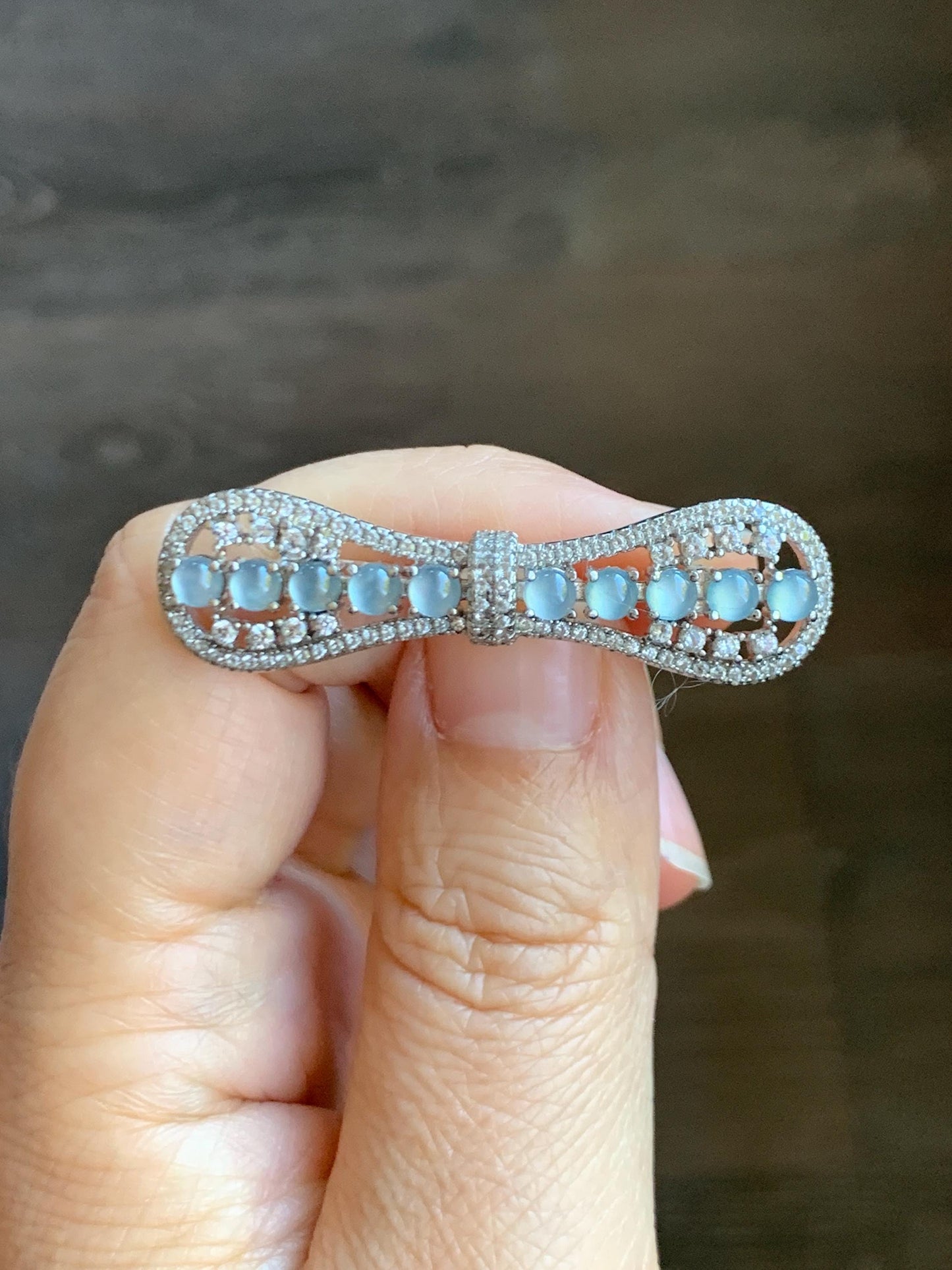 Natural Grade A Guatemalan Icy Highly Translucent Pastel Blue Jade Jadeite Bow Brooch S925 Sterling Silver 6g 天然冰危淡蓝起光翡翠银镶蝴蝶结胸针 HDJ130