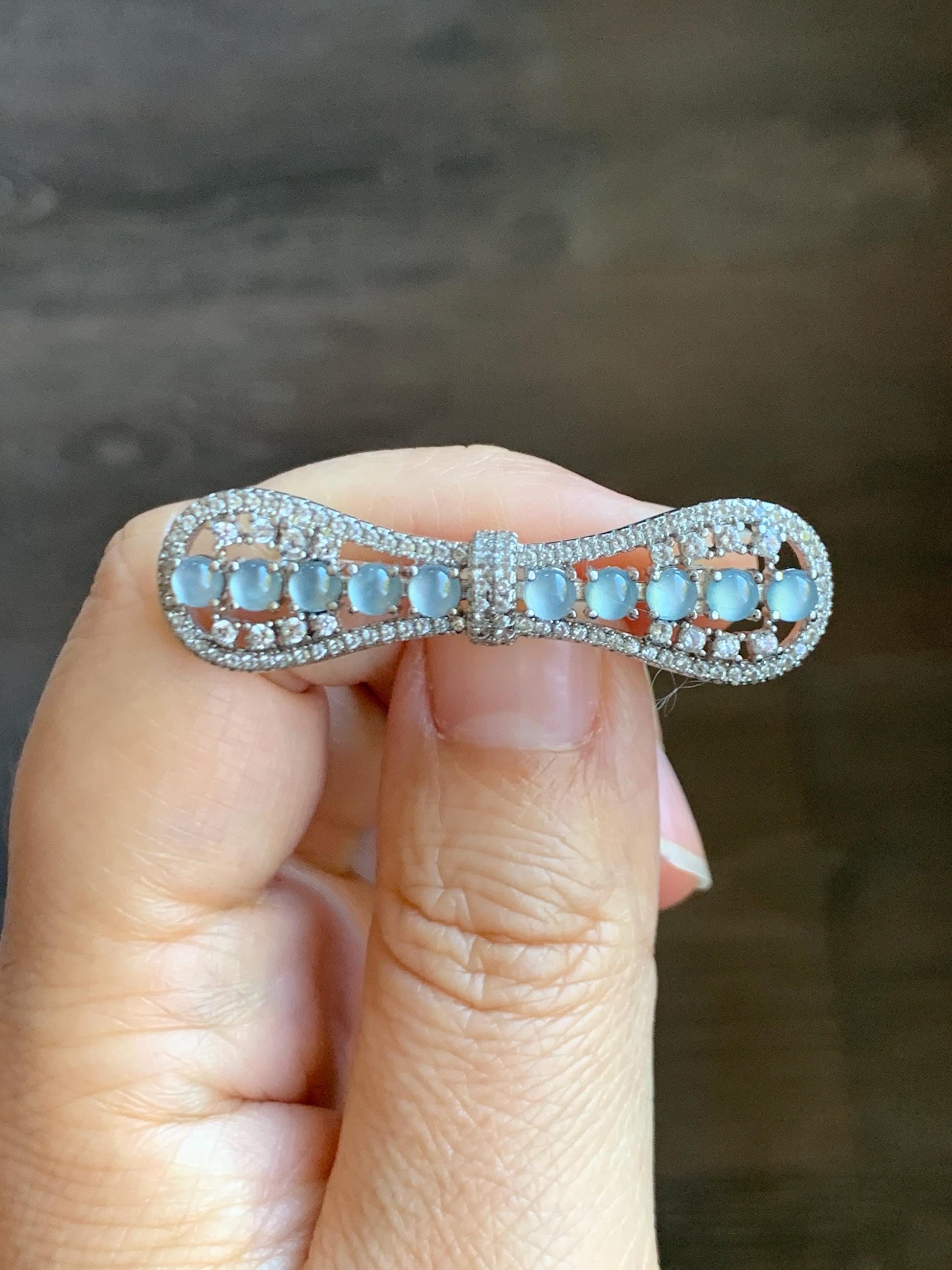 Natural Grade A Guatemalan Icy Highly Translucent Pastel Blue Jade Jadeite Bow Brooch S925 Sterling Silver 6g 天然冰危淡蓝起光翡翠银镶蝴蝶结胸针 HDJ130