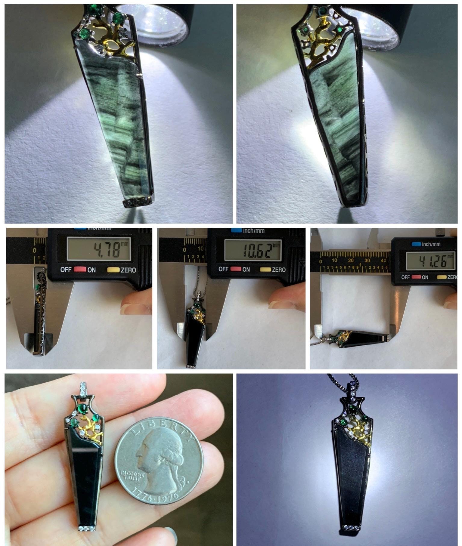 Natural Grade A Guatemalan Icy Highly Translucent Wuji Jadeite Wu Shi Pai Vase Pendant Sterling Silver 3g 天然冰胶危乌鸡翡翠无事牌镶嵌花瓶吊坠 WJP180