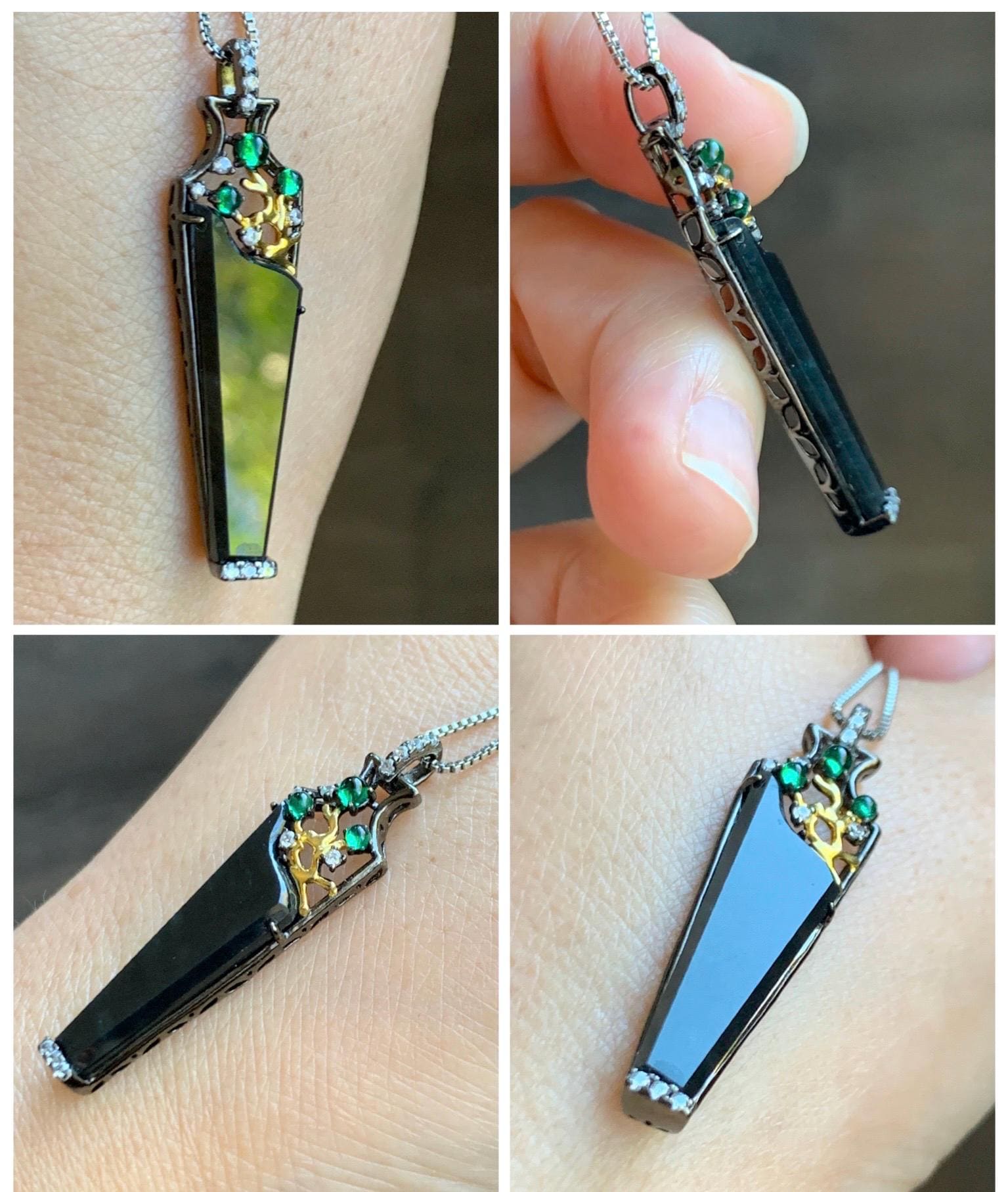 Natural Grade A Guatemalan Icy Highly Translucent Wuji Jadeite Wu Shi Pai Vase Pendant Sterling Silver 3g 天然冰胶危乌鸡翡翠无事牌镶嵌花瓶吊坠 WJP180