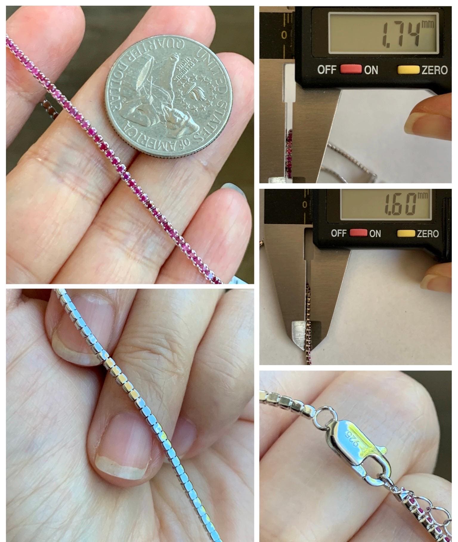 Natural Genuine Untreated Dark Pink Sapphire Petite Dainty Tennis Bracelet Sterling Silver Adjustable 6.75”-8.75” 1.7mm 3g 358A