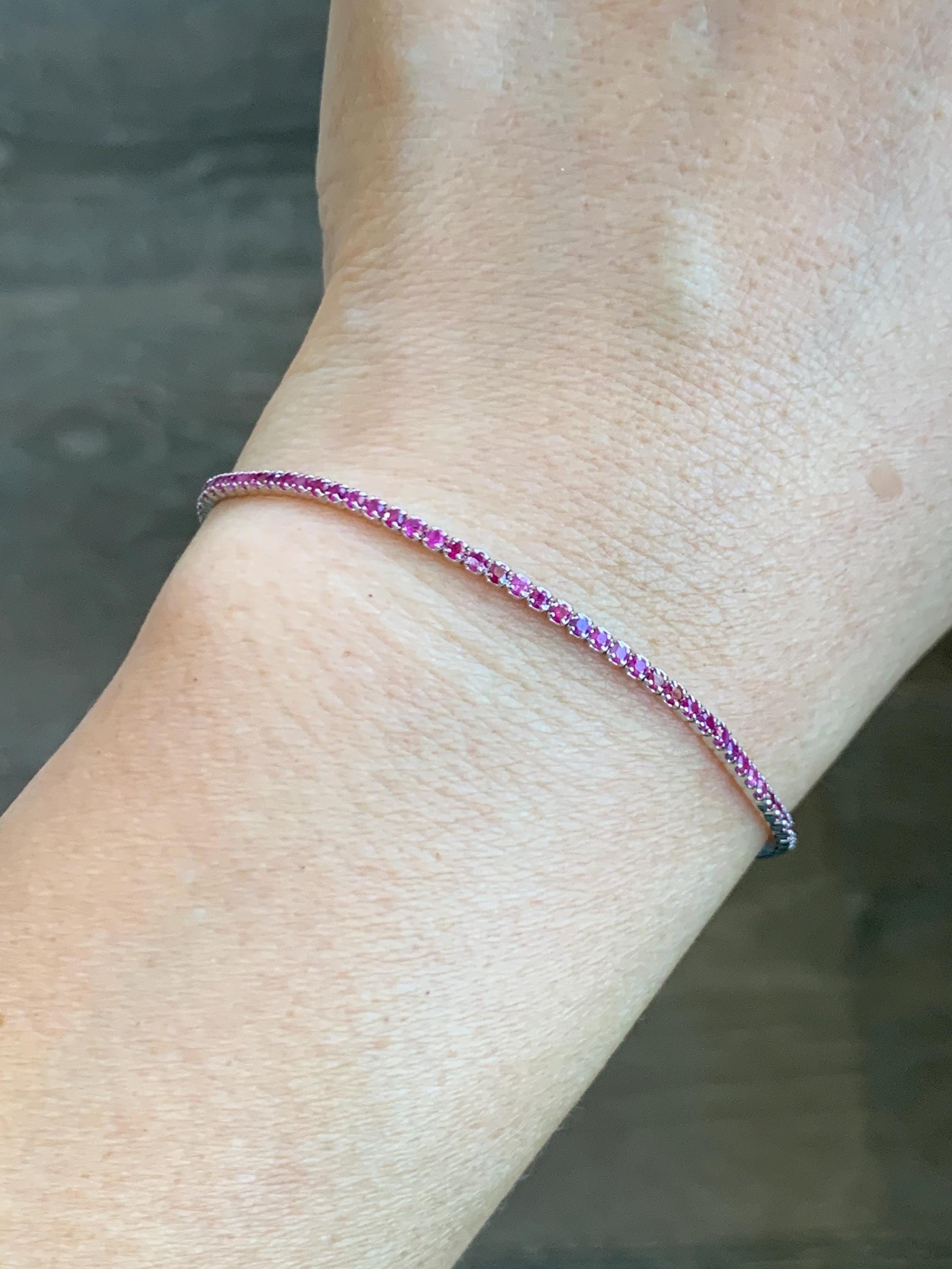 Natural Genuine Untreated Dark Pink Sapphire Petite Dainty Tennis Bracelet Sterling Silver Adjustable 6.75”-8.75” 1.7mm 3g 358A