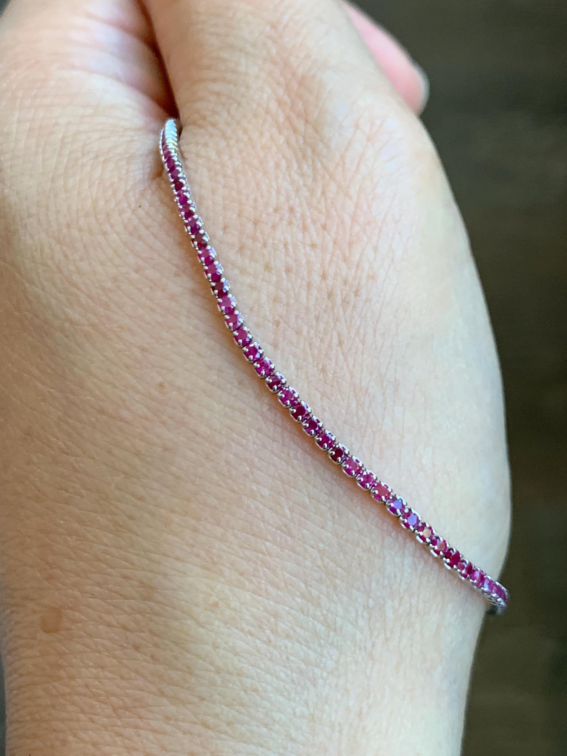 Natural Genuine Untreated Dark Pink Sapphire Petite Dainty Tennis Bracelet Sterling Silver Adjustable 6.75”-8.75” 1.7mm 3g 358A