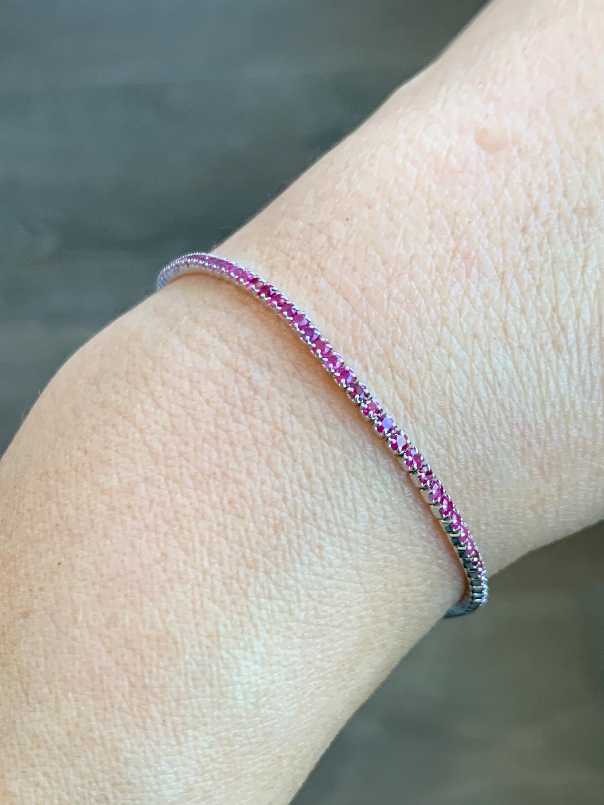 Natural Genuine Untreated Dark Pink Sapphire Petite Dainty Tennis Bracelet Sterling Silver Adjustable 6.75”-8.75” 1.7mm 3g 358A