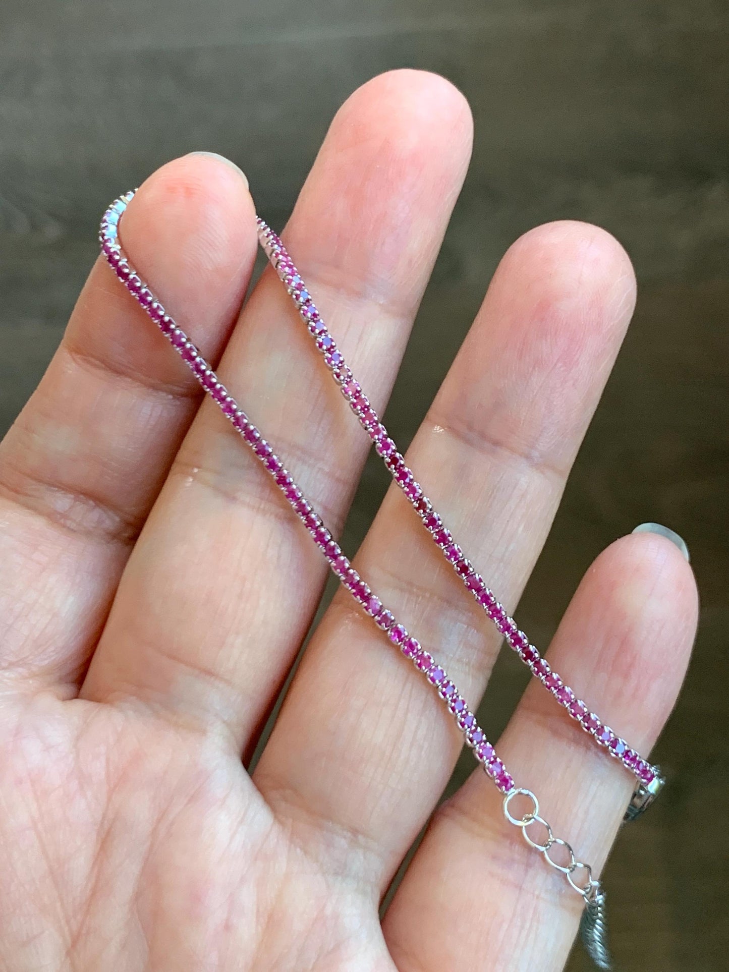 Natural Genuine Untreated Dark Pink Sapphire Petite Dainty Tennis Bracelet Sterling Silver Adjustable 6.75”-8.75” 1.7mm 3g 358A