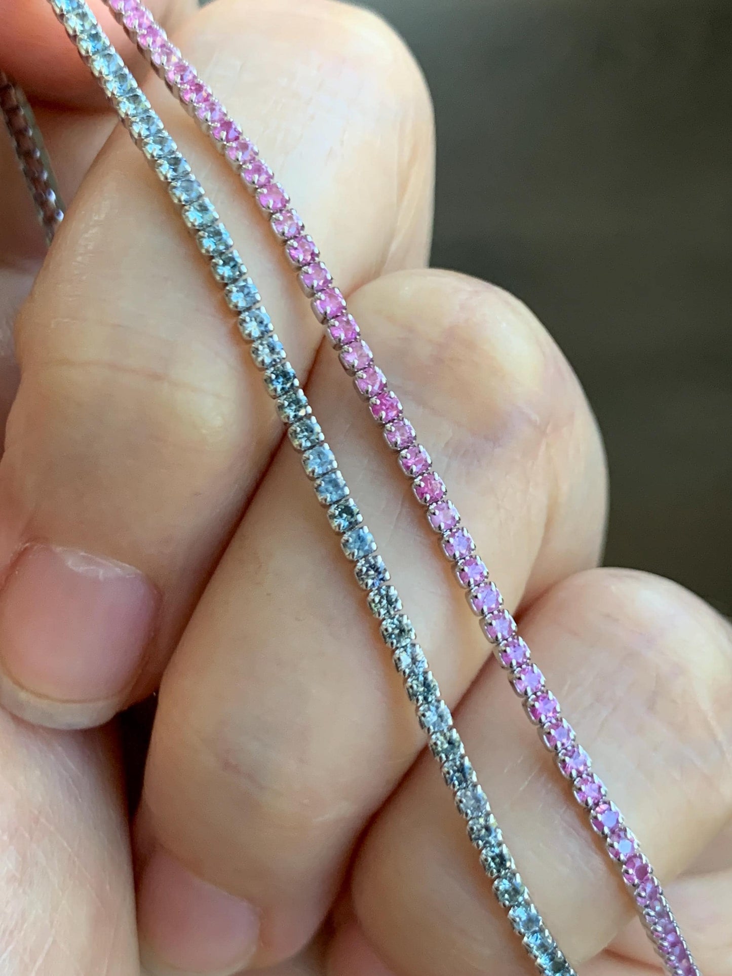 Natural Genuine Untreated Light Pink or Blue Sapphire Petite Dainty Tennis Bracelet Sterling Silver Adjustable 6.75”-8.75” 1.7mm 3g