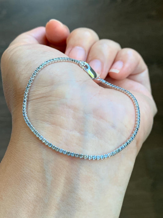 Natural Genuine Untreated Light Pink or Blue Sapphire Petite Dainty Tennis Bracelet Sterling Silver Adjustable 6.75”-8.75” 1.7mm 3g