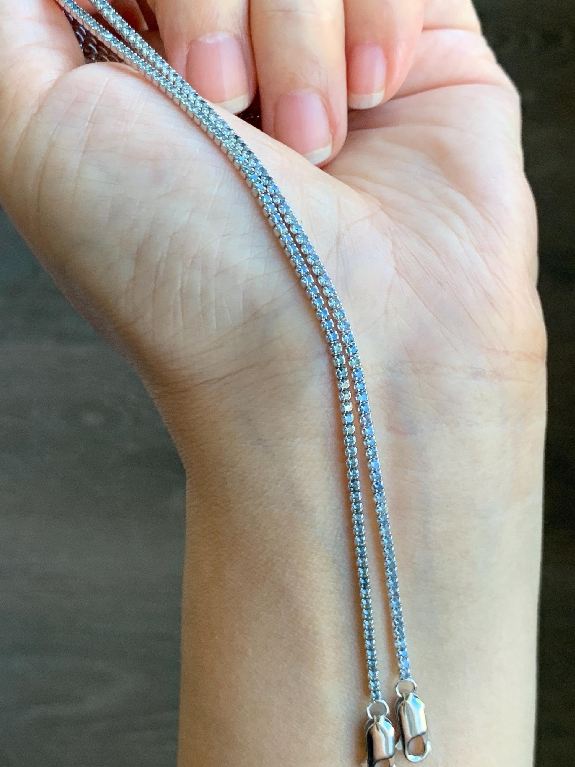 Natural Genuine Untreated Light Pink or Blue Sapphire Petite Dainty Tennis Bracelet Sterling Silver Adjustable 6.75”-8.75” 1.7mm 3g