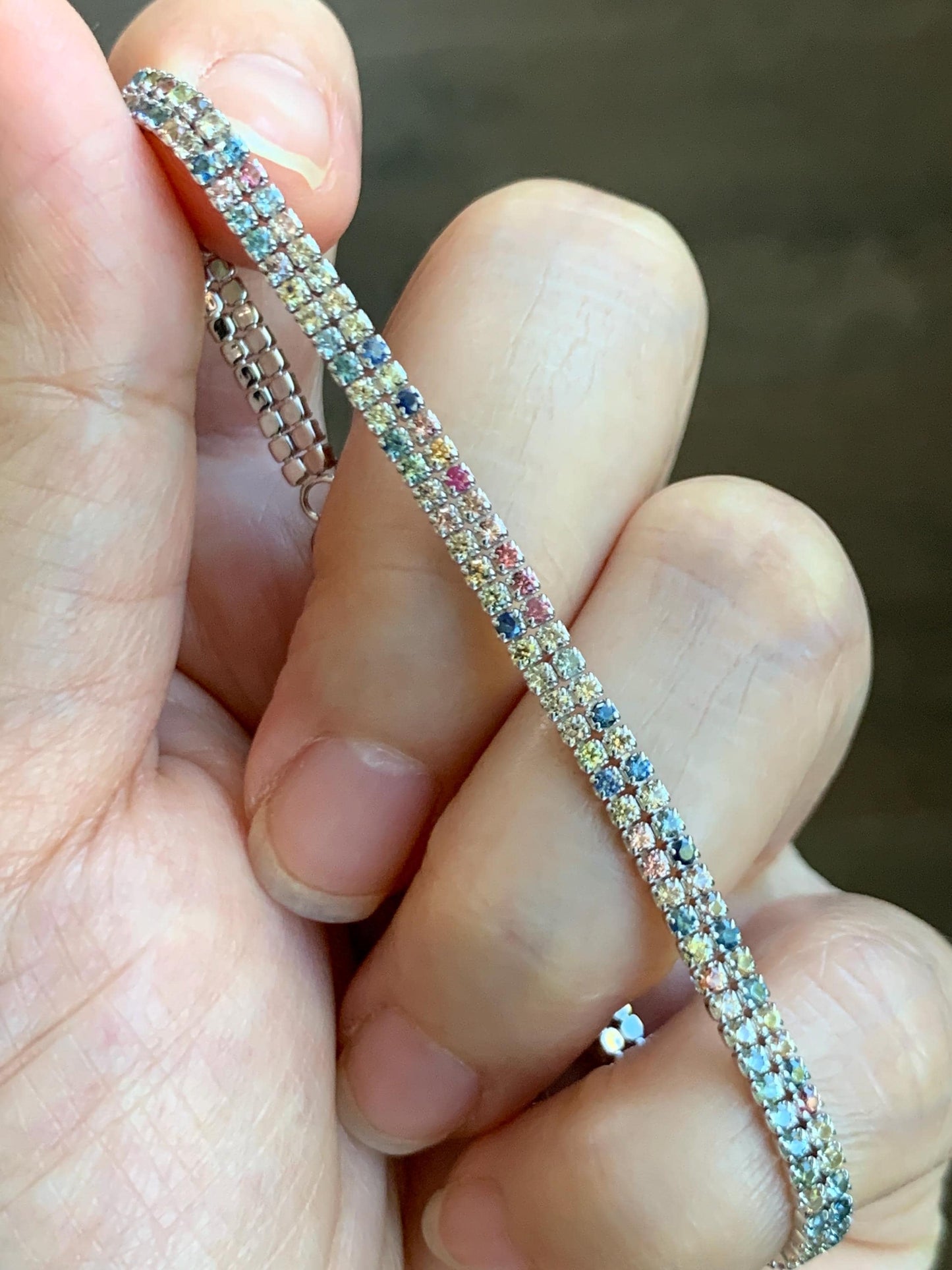 Natural Genuine Untreated Multicolored Rainbow Sapphire Petite Dainty Tennis Bracelet Sterling Silver Adjustable 6.75”-8.75” 4g 361A