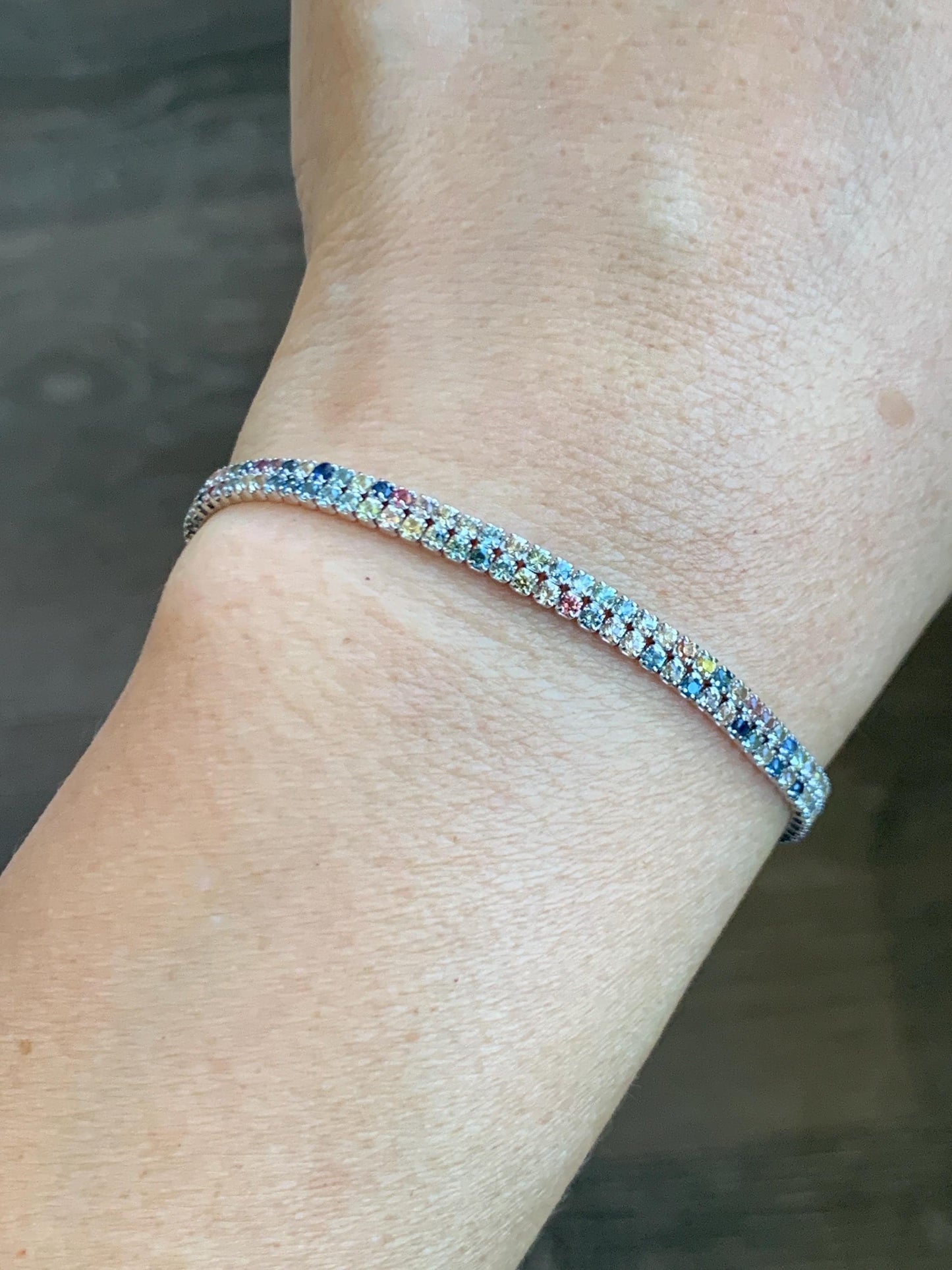 Natural Genuine Untreated Multicolored Rainbow Sapphire Petite Dainty Tennis Bracelet Sterling Silver Adjustable 6.75”-8.75” 4g 361A