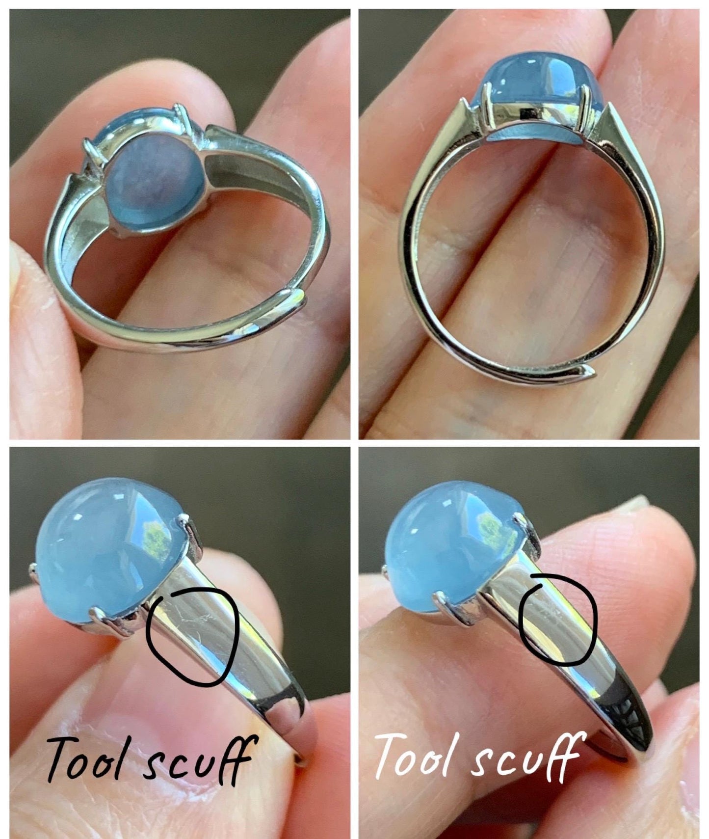 Natural Grade A Guatemalan Icy Highly Translucent Light Blue Large Jade Jadeite Solitaire Ring Sterling Silver Size 7 天然冰危淡蓝翡翠银镶戒指 DLW110