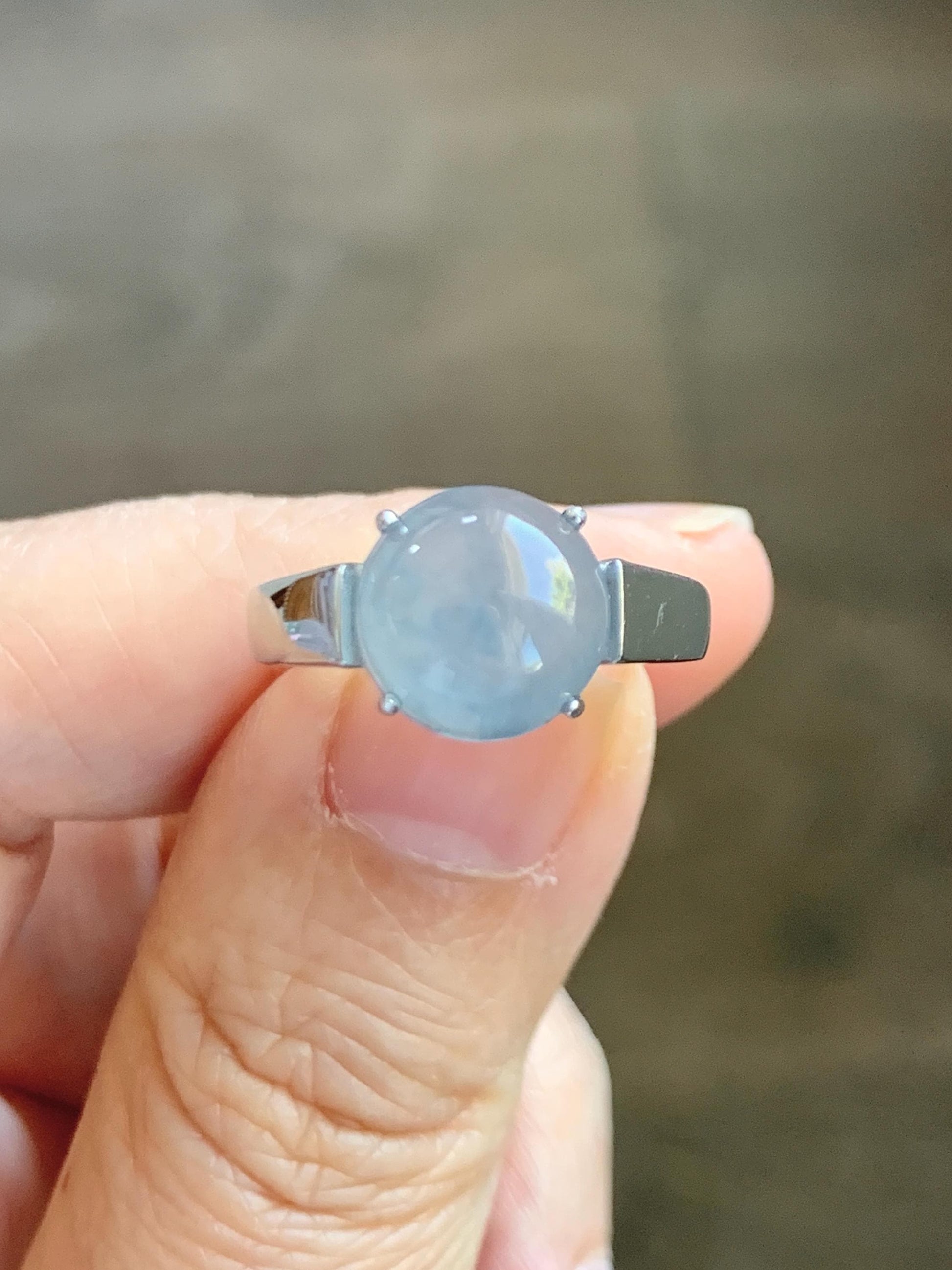 Natural Grade A Guatemalan Icy Highly Translucent Light Blue Large Jade Jadeite Solitaire Ring Sterling Silver Size 7 天然冰危淡蓝翡翠银镶戒指 DLW110