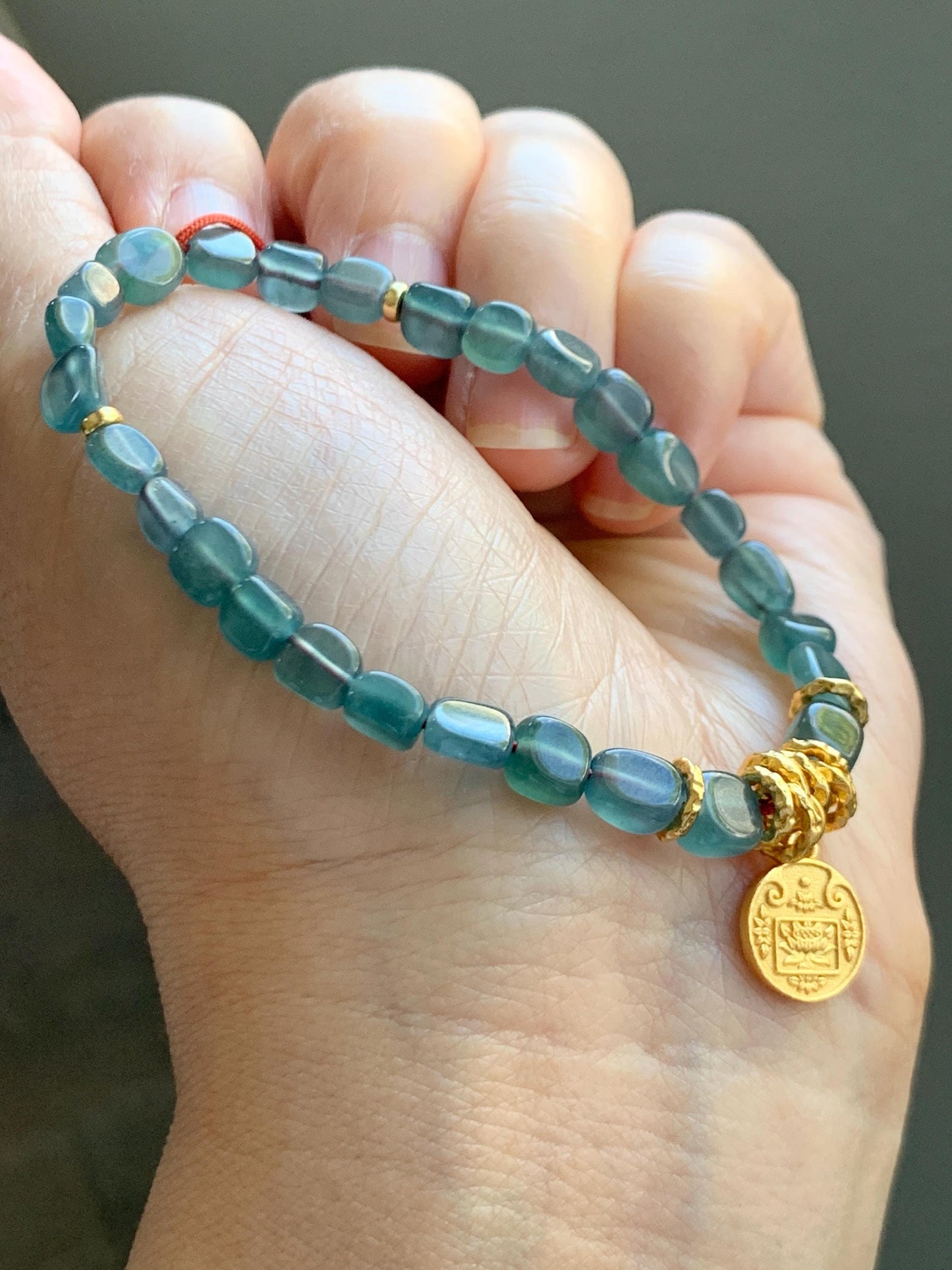 Natural Grade A Guatemalan Icy Translucent Teal Blue Jade Jadeite Nuggets Beaded Fortune Bracelet Sterling Silver 6.75” 天然冰透危蓝翡翠随形珠手串 XSX168