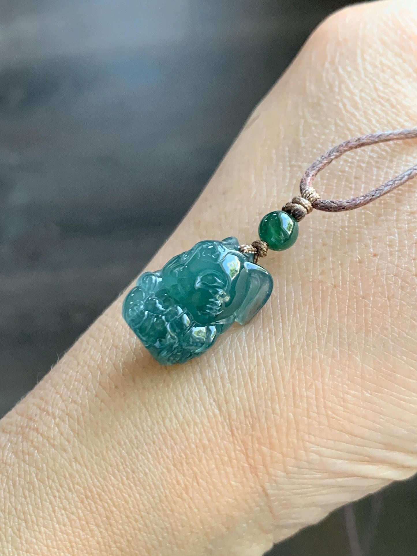 Natural Grade A Guatemalan Icy Translucent Dark Teal Blue Jade Jadeite Rabbit Pendant Rope Necklace Chinese Zodiac 26” 天然冰危深蓝翡翠生肖兔吊坠 SHX150R