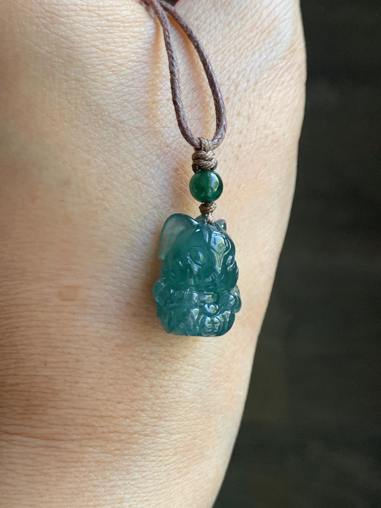 Natural Grade A Guatemalan Icy Translucent Dark Teal Blue Jade Jadeite Rabbit Pendant Rope Necklace Chinese Zodiac 26” 天然冰危深蓝翡翠生肖兔吊坠 SHX150R