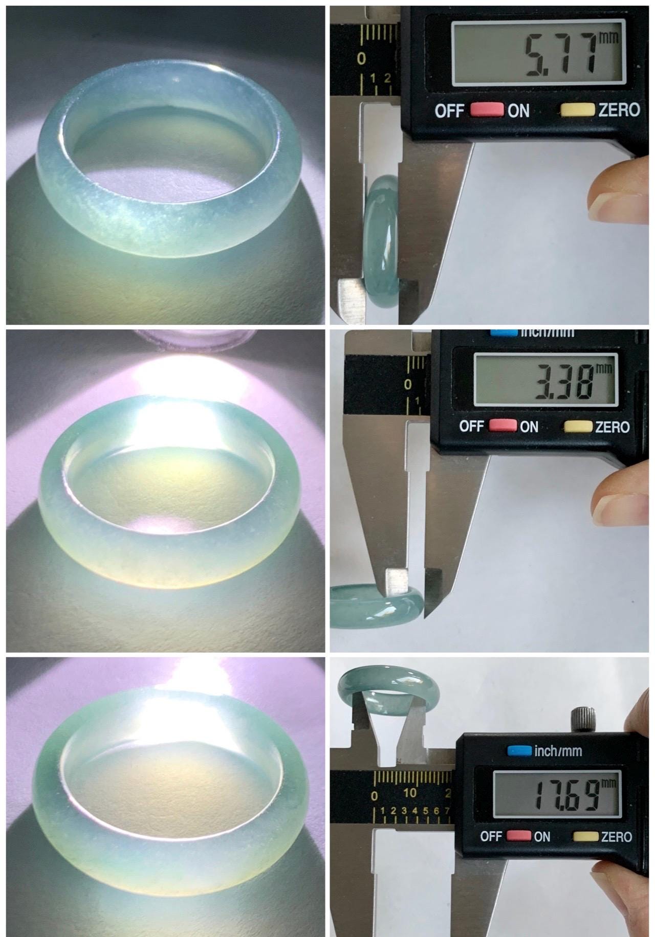 Natural Grade A Guatemalan Icy Translucent Dusty Teal Blue Jade Jadeite Wide Band Ring Comfort Fit Size 7.25 US 天然冰胶危蓝绿翡翠揭阳工戒圈 KWL330D