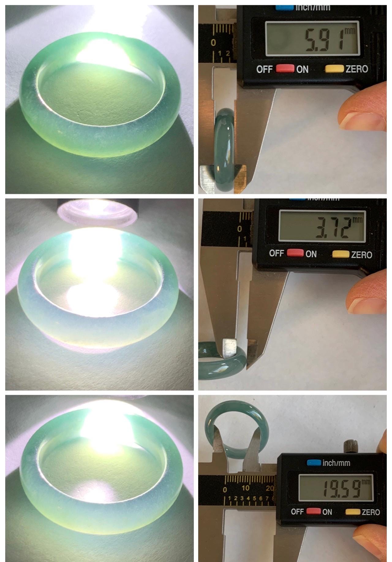 Natural Grade A Guatemalan Icy Translucent Dark Teal Blue Jade Jadeite Wide Band Ring Comfort Fit Size 9.75 US 天然冰胶危蓝绿翡翠揭阳工戒圈 KWL330C