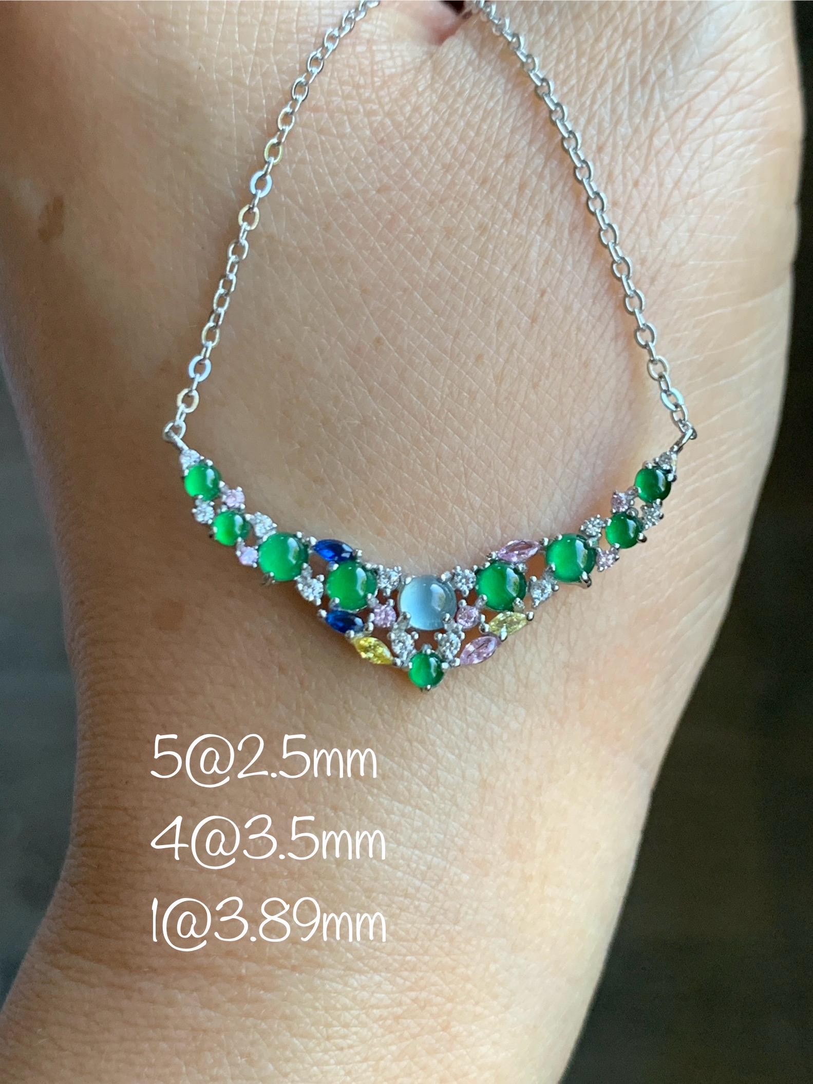 Natural Guatemalan Icy Highly Translucent Vibrant Green Blue Jade Jadeite Pendant Necklace Sterling Silver 16”-18.25” 天然冰危淡蓝危绿翡翠玉横锁骨链 HKF120