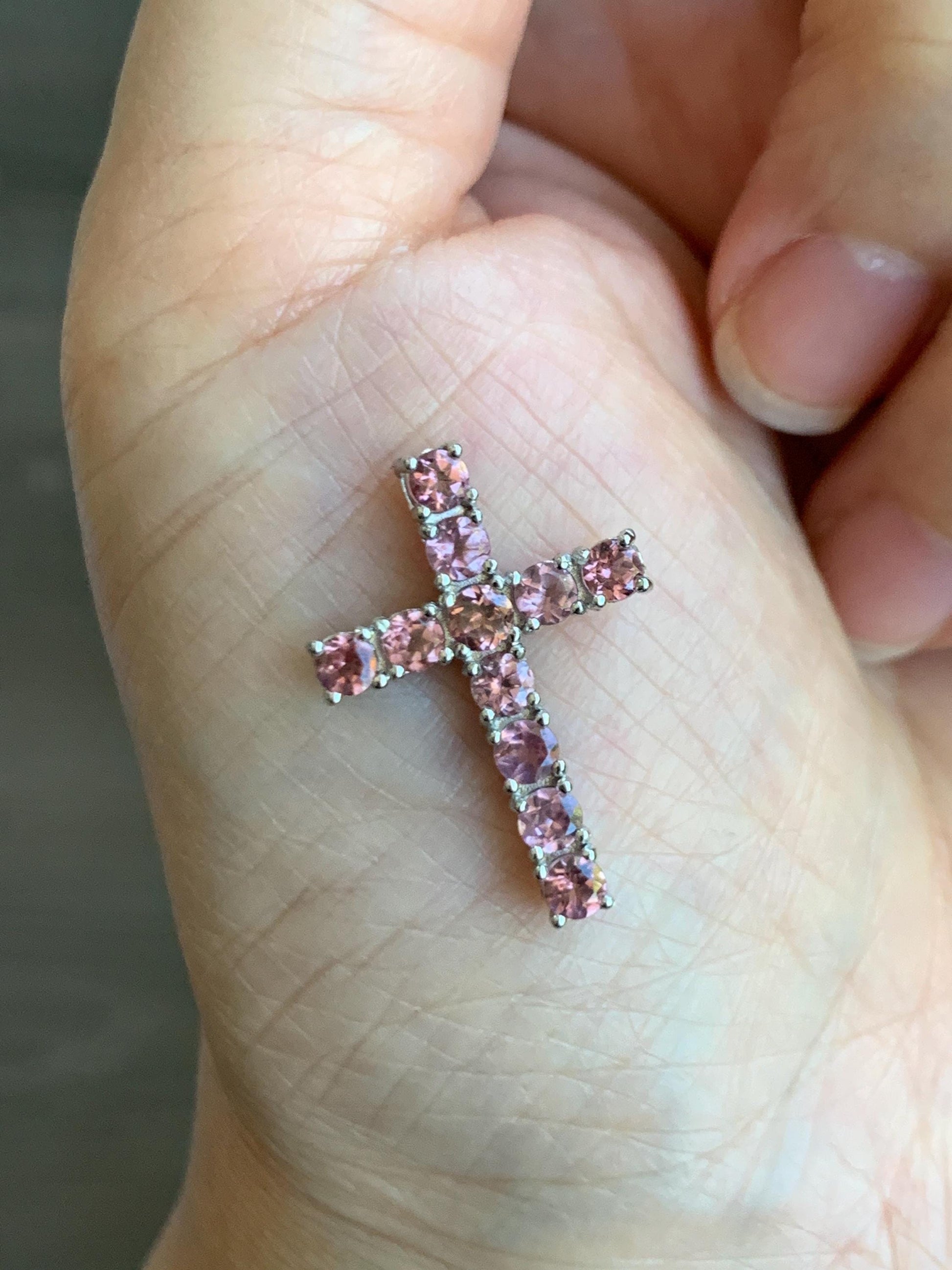 Natural Genuine Dark Pink Color Change Garnet Cross Pendant Sterling Silver 2g c453-silver