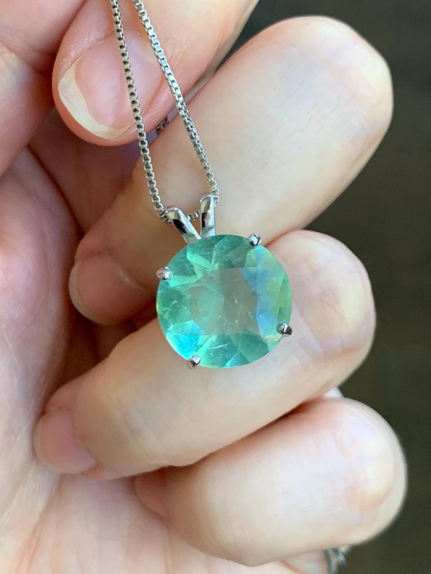 Natural Genuine Untreated Green Fluorite Large Round Solitaire Pendant 925 Sterling Silver 14mm 3g c234