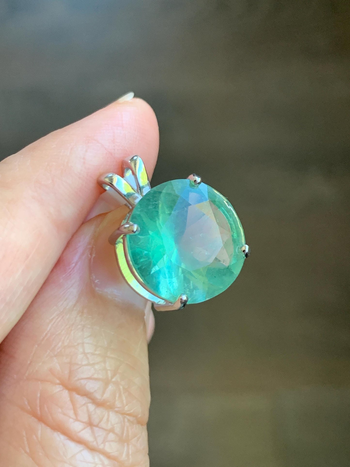 Natural Genuine Untreated Green Fluorite Large Round Solitaire Pendant 925 Sterling Silver 14mm 3g c234