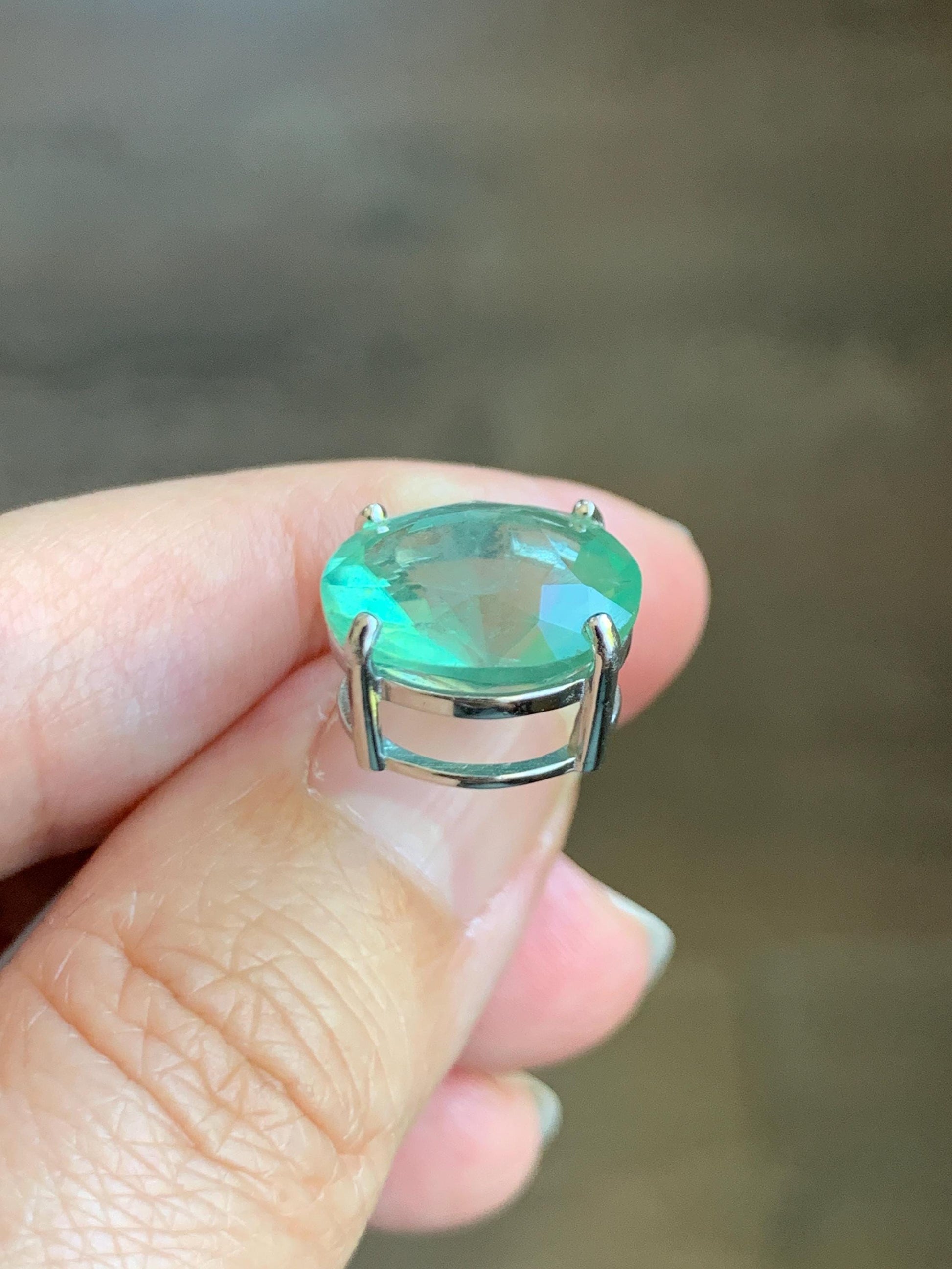 Natural Genuine Untreated Green Fluorite Large Round Solitaire Pendant 925 Sterling Silver 14mm 3g c234