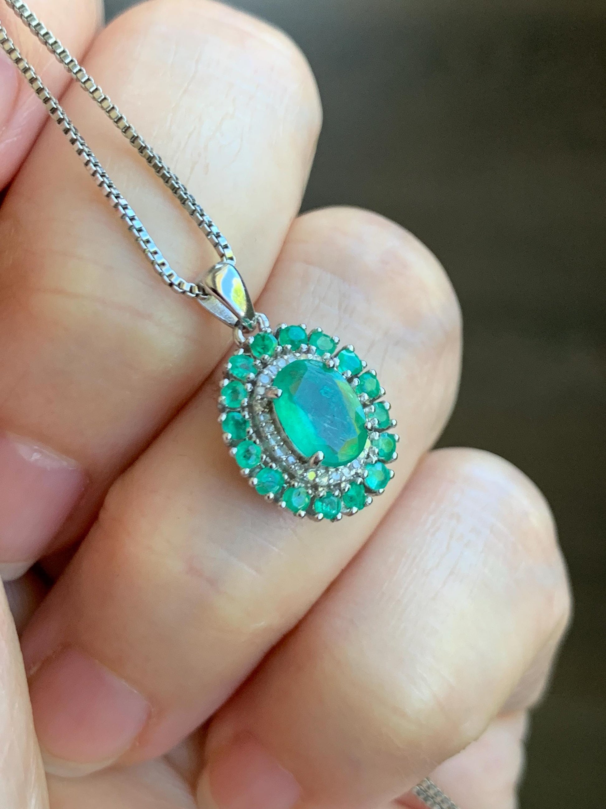 Natural Genuine Zambian Emerald Pendant with Natural Emeralds and Natural Diamonds 925 Sterling Silver 2g c366