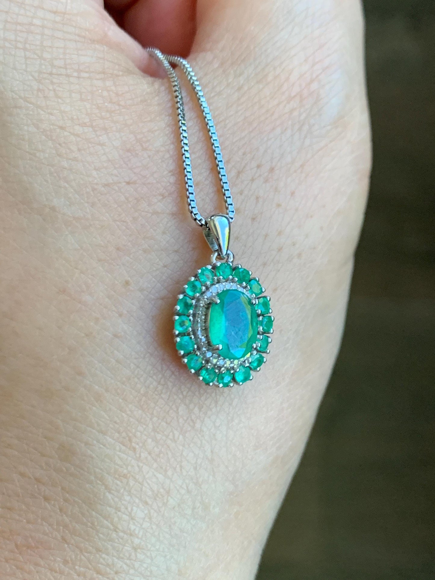 Natural Genuine Zambian Emerald Pendant with Natural Emeralds and Natural Diamonds 925 Sterling Silver 2g c366