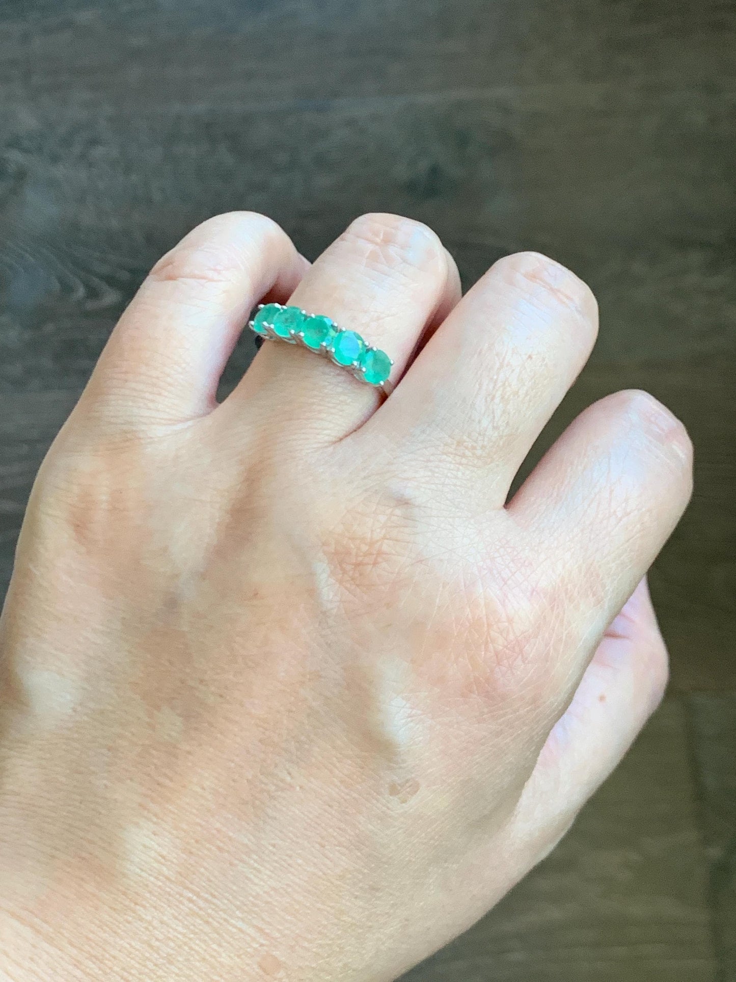 Natural Genuine Zambian Emerald 5-Stone Band Ring Round Brilliant Cut 4.5-4.6m Sterling Silver Size 9 US 2g c379