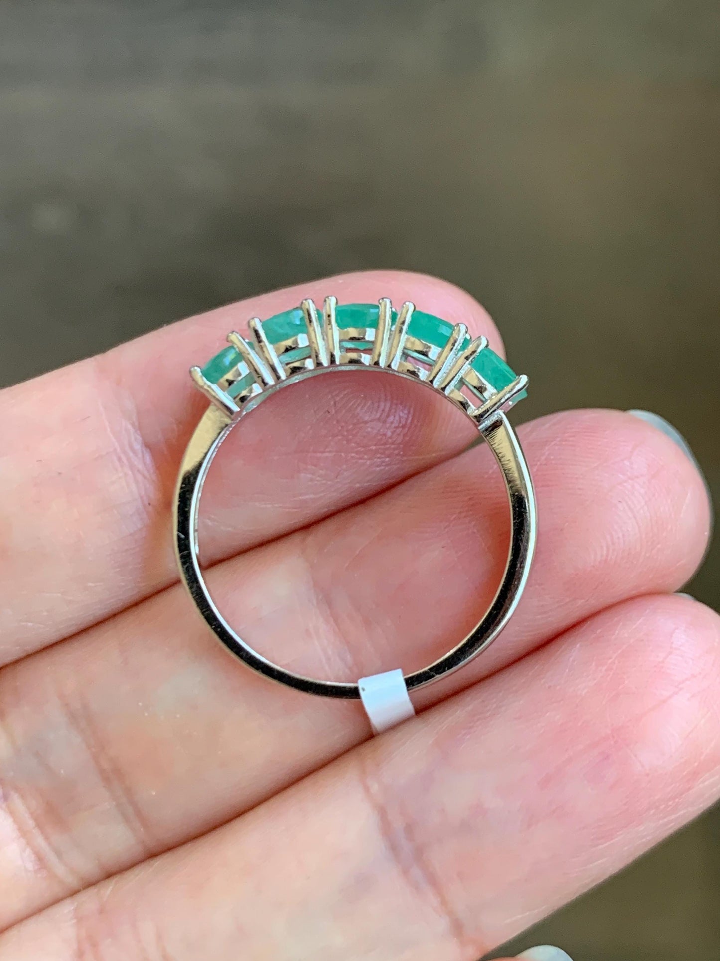 Natural Genuine Zambian Emerald 5-Stone Band Ring Round Brilliant Cut 4.5-4.6m Sterling Silver Size 9 US 2g c379