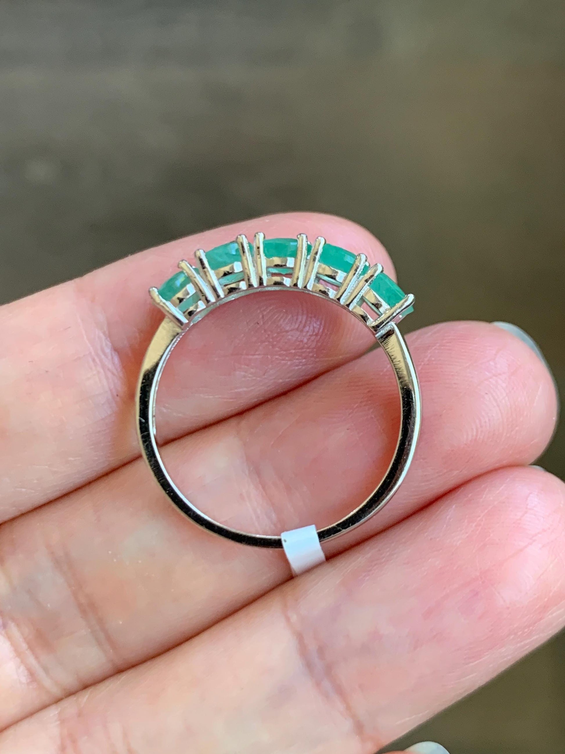 Natural Genuine Zambian Emerald 5-Stone Band Ring Round Brilliant Cut 4.5-4.6m Sterling Silver Size 9 US 2g c379