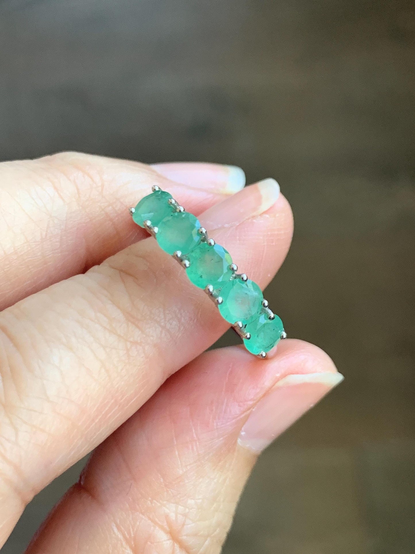 Natural Genuine Zambian Emerald 5-Stone Band Ring Round Brilliant Cut 4.5-4.6m Sterling Silver Size 9 US 2g c379