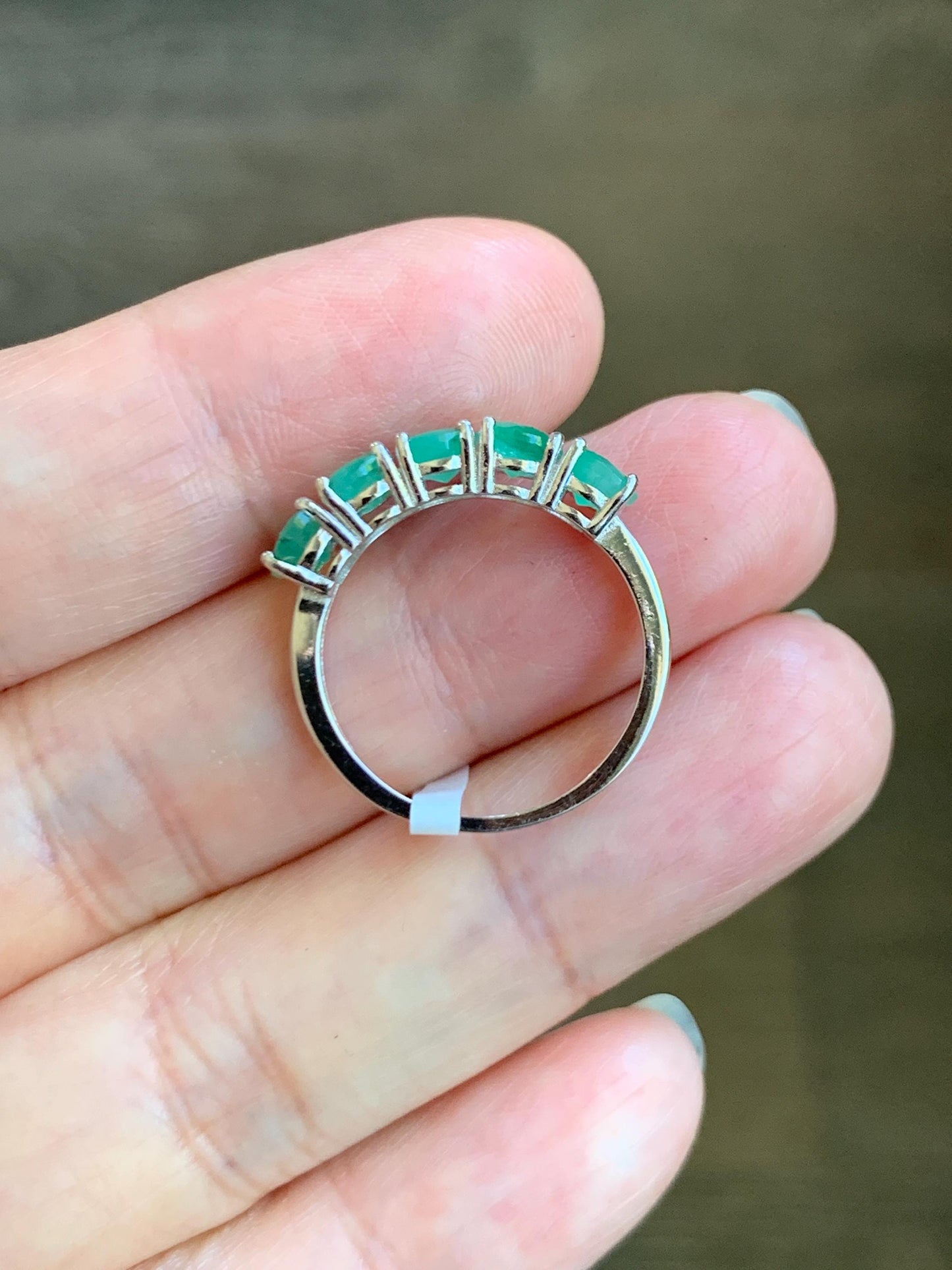 Natural Genuine Zambian Emerald 5-Stone Band Ring Round Brilliant Cut 4.5-4.6mm Sterling Silver Size 7 US 2g c377