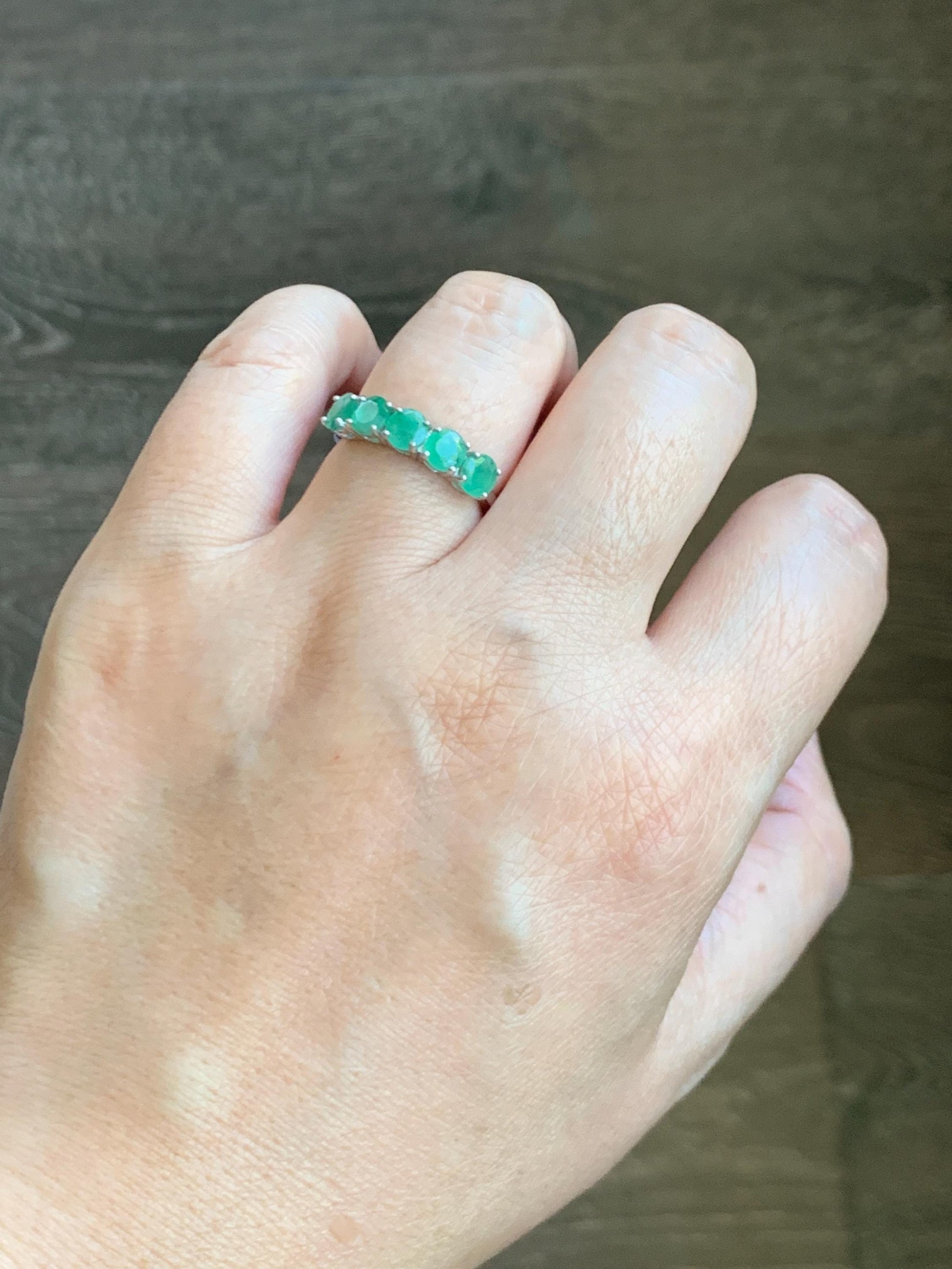 Natural Genuine Zambian Emerald 5-Stone Band Ring Round Brilliant Cut 4.5-4.6mm Sterling Silver Size 7 US 2g c377