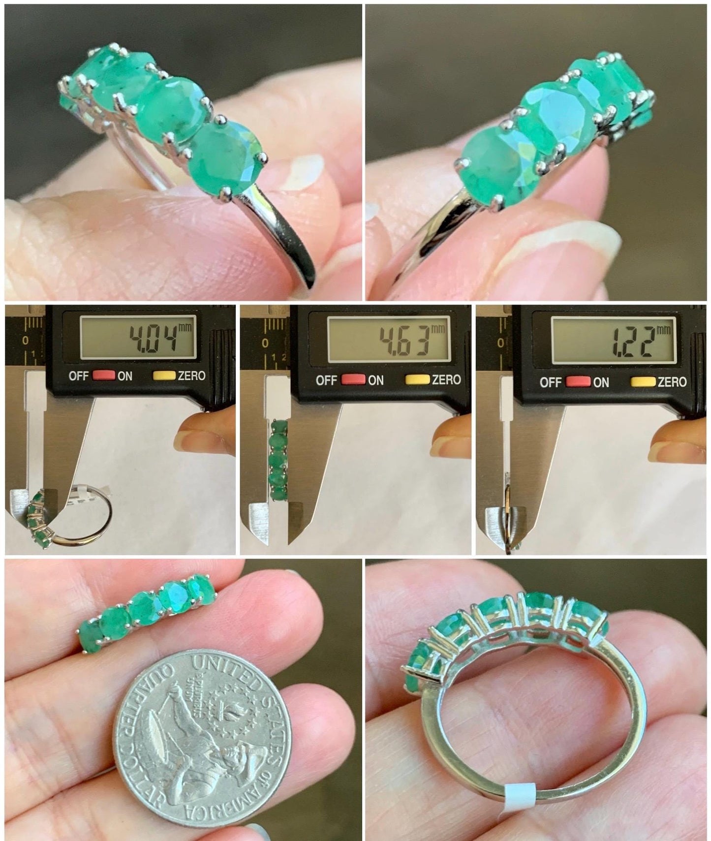 Natural Genuine Zambian Emerald 5-Stone Band Ring Round Brilliant Cut 4.5-4.6mm Sterling Silver Size 7 US 2g c377