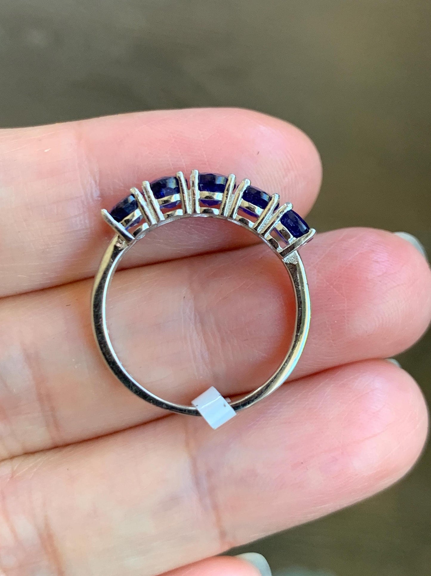 Natural Genuine Dark Blue Sapphire 5-Stone Band Ring Round Brilliant Cut 4.5-4.6mm Sterling Silver Size 8 US 2g c423