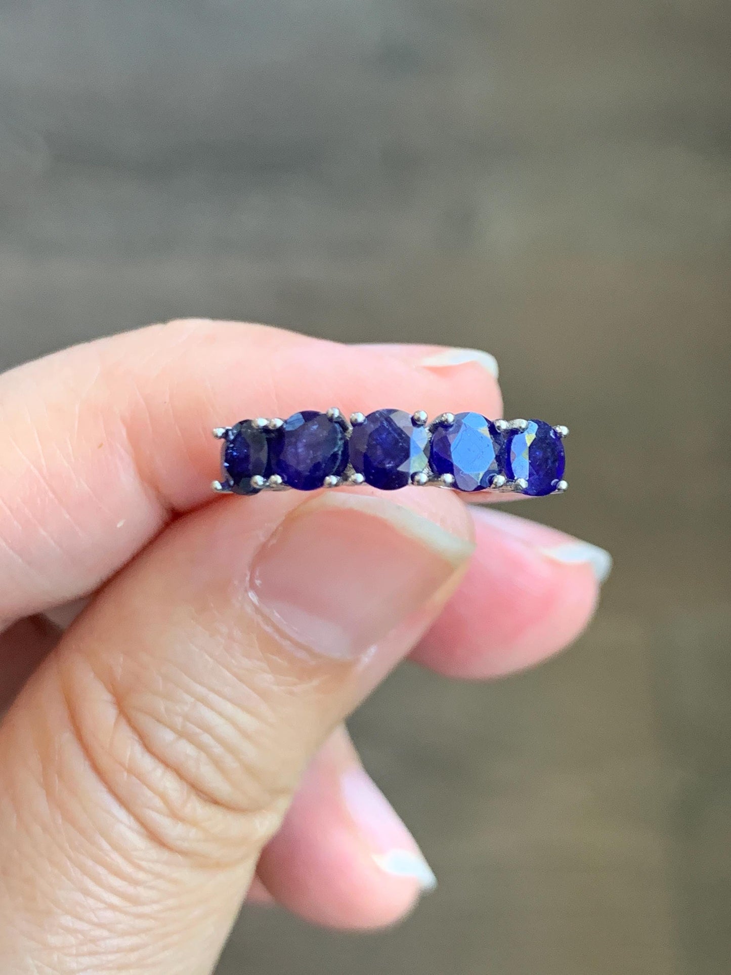 Natural Genuine Dark Blue Sapphire 5-Stone Band Ring Round Brilliant Cut 4.5-4.6mm Sterling Silver Size 8 US 2g c423