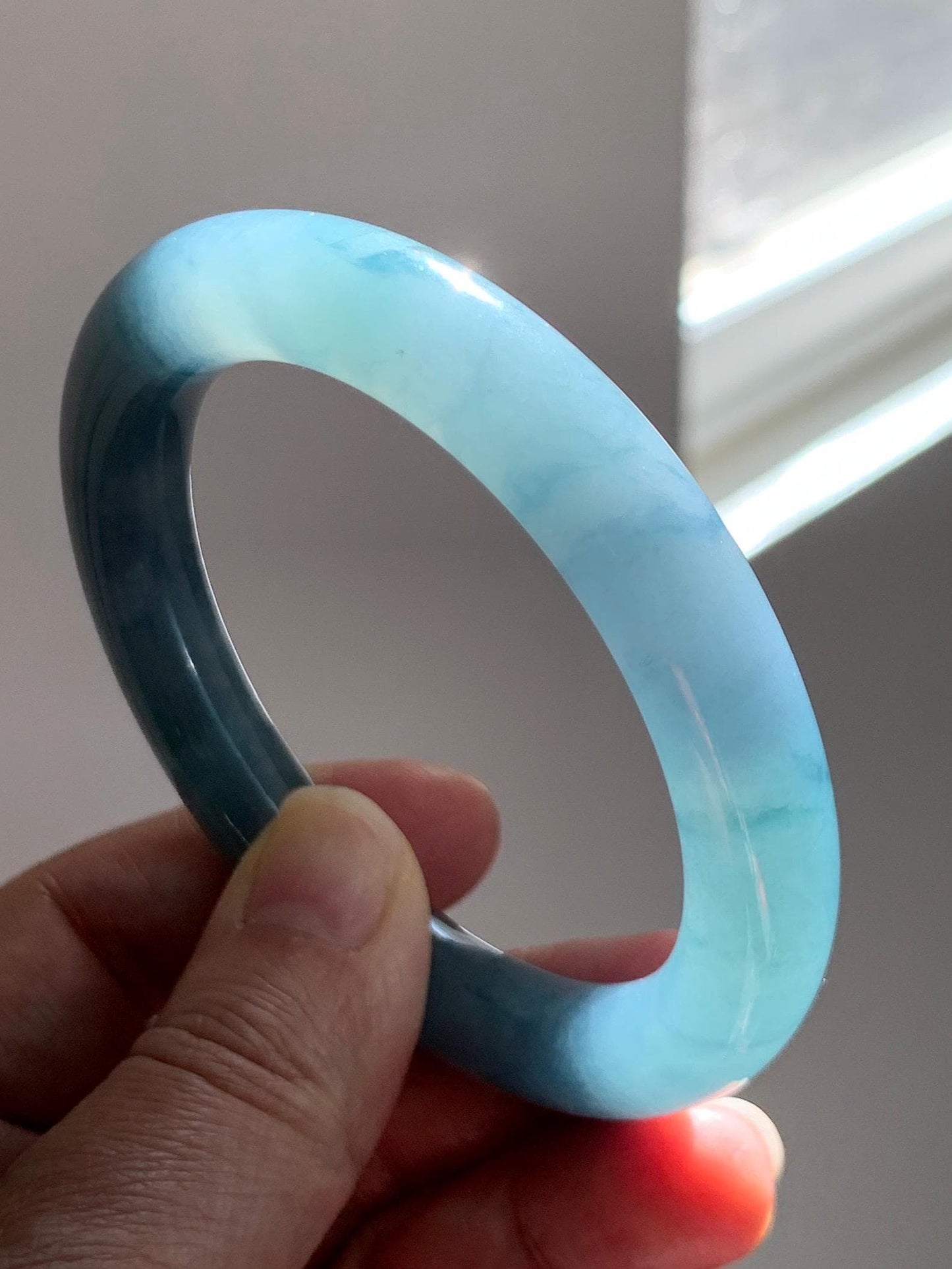 Certified Natural Grade A Guatemalan Icy Translucent Dark Blueberry Blue Jade Jadeite Wide Bangle Bracelet 56.1mm 6.9” 天然冰危蓝莓紫翡翠粗圆条手镯 284