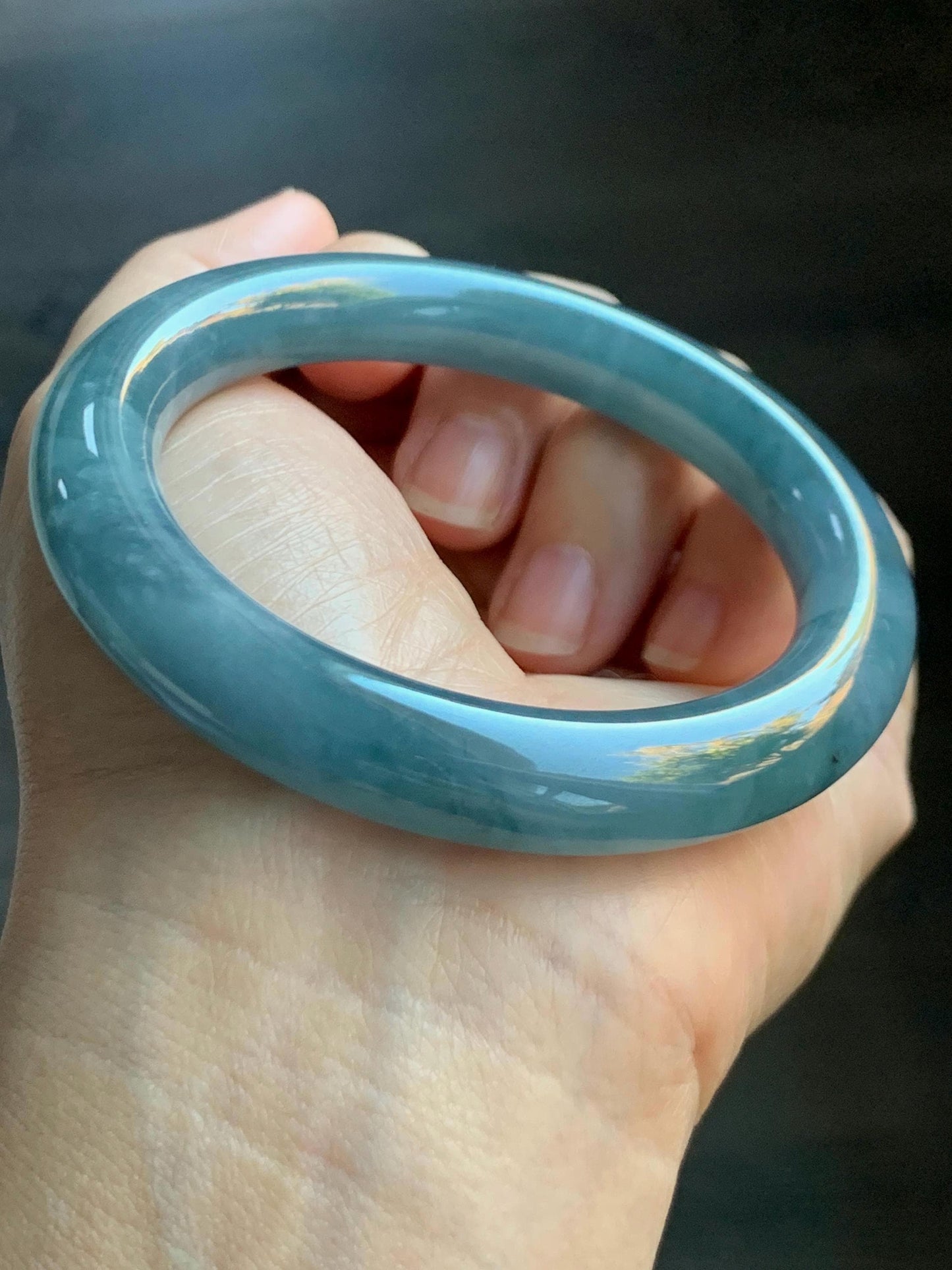 Certified Natural Grade A Guatemalan Icy Translucent Dark Blueberry Blue Jade Jadeite Wide Bangle Bracelet 56.1mm 6.9” 天然冰危蓝莓紫翡翠粗圆条手镯 284